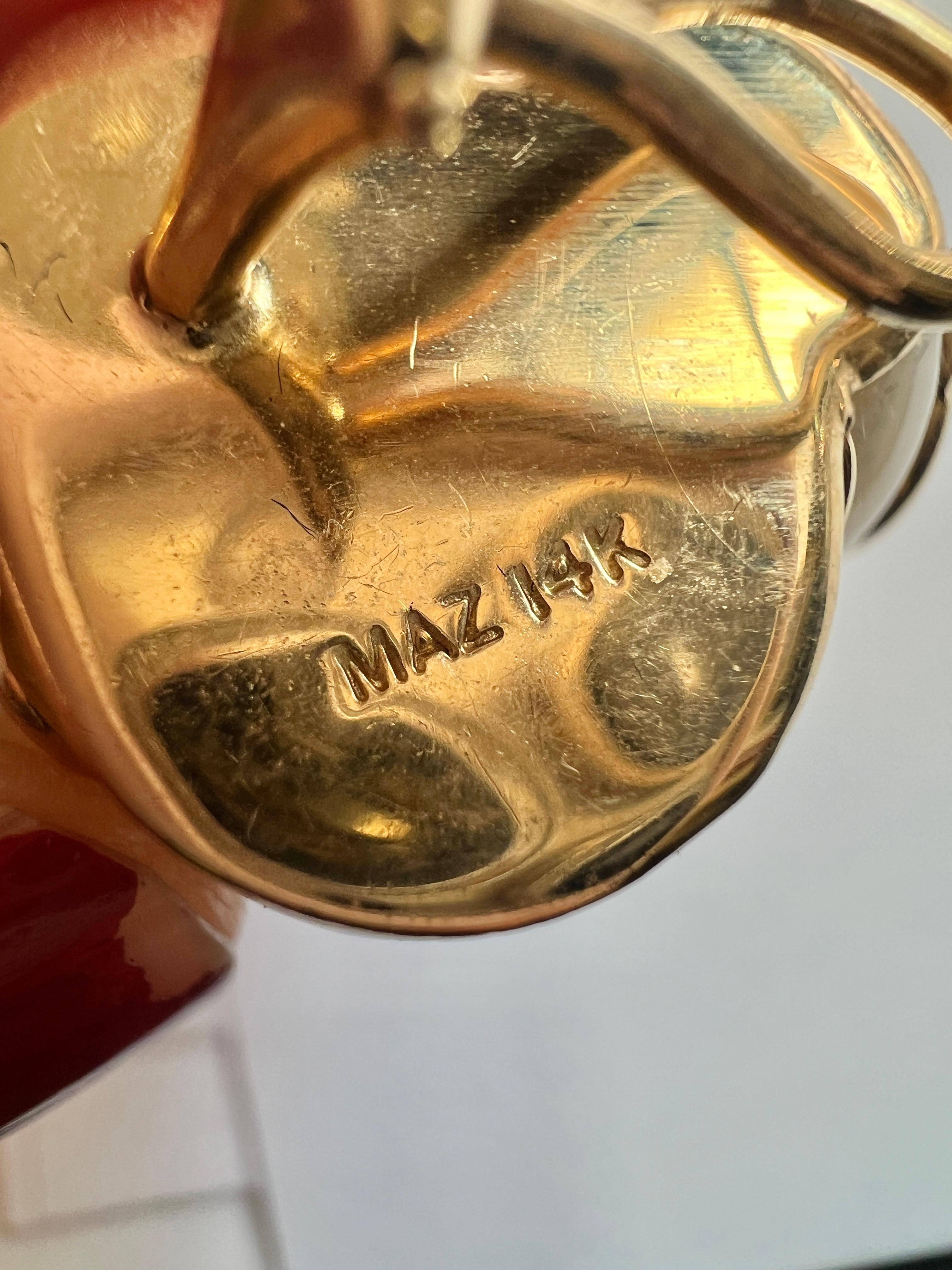 Maz Yellow Gold Turquoise Turbo Shell Earrings For Sale 3