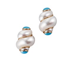 Maz Yellow Gold Turquoise Turbo Shell Earrings