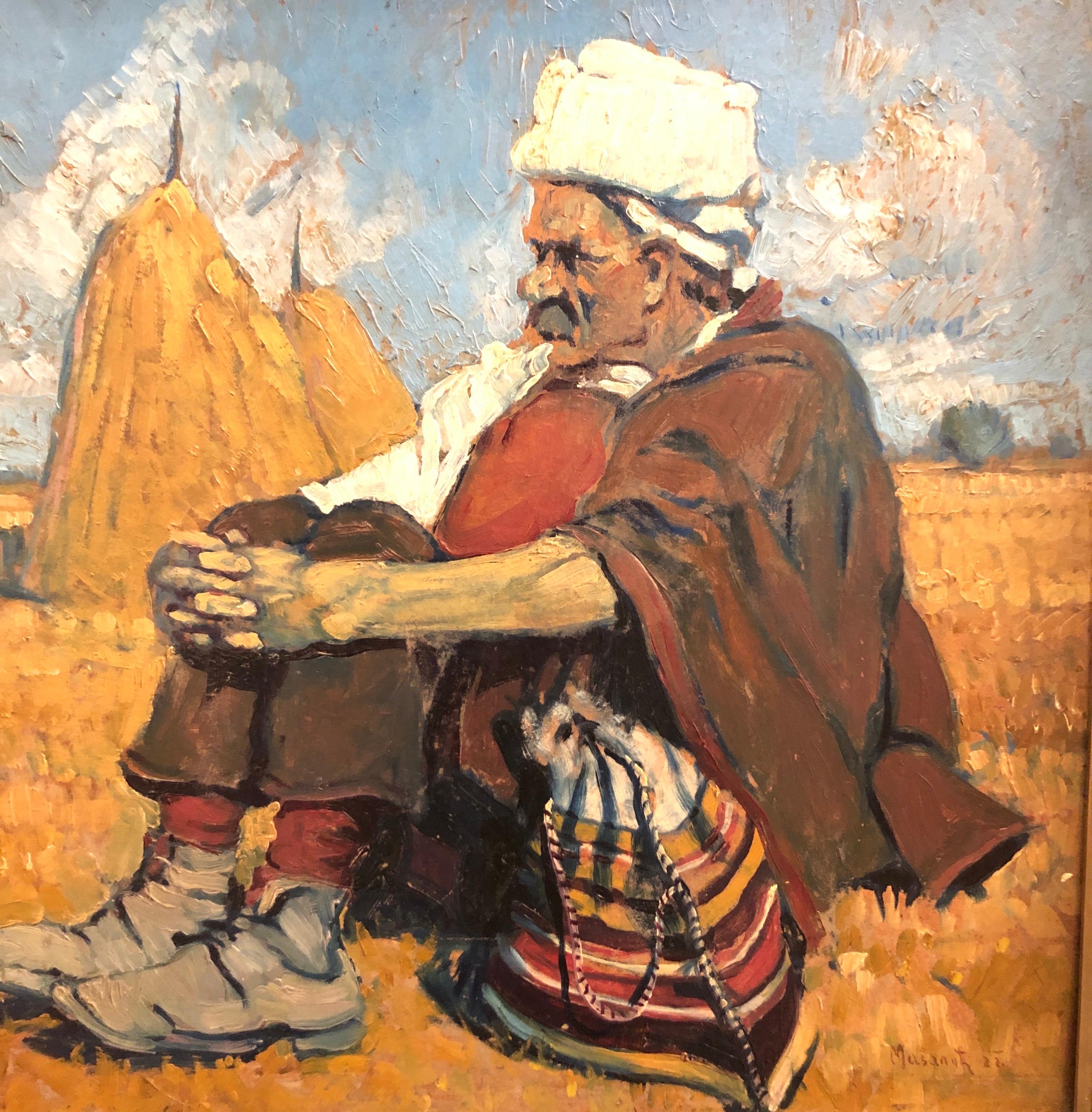 Mazalik Doko 1922 Man Sitting in a Field with Sheaves Bosnian Opera With Frame 3