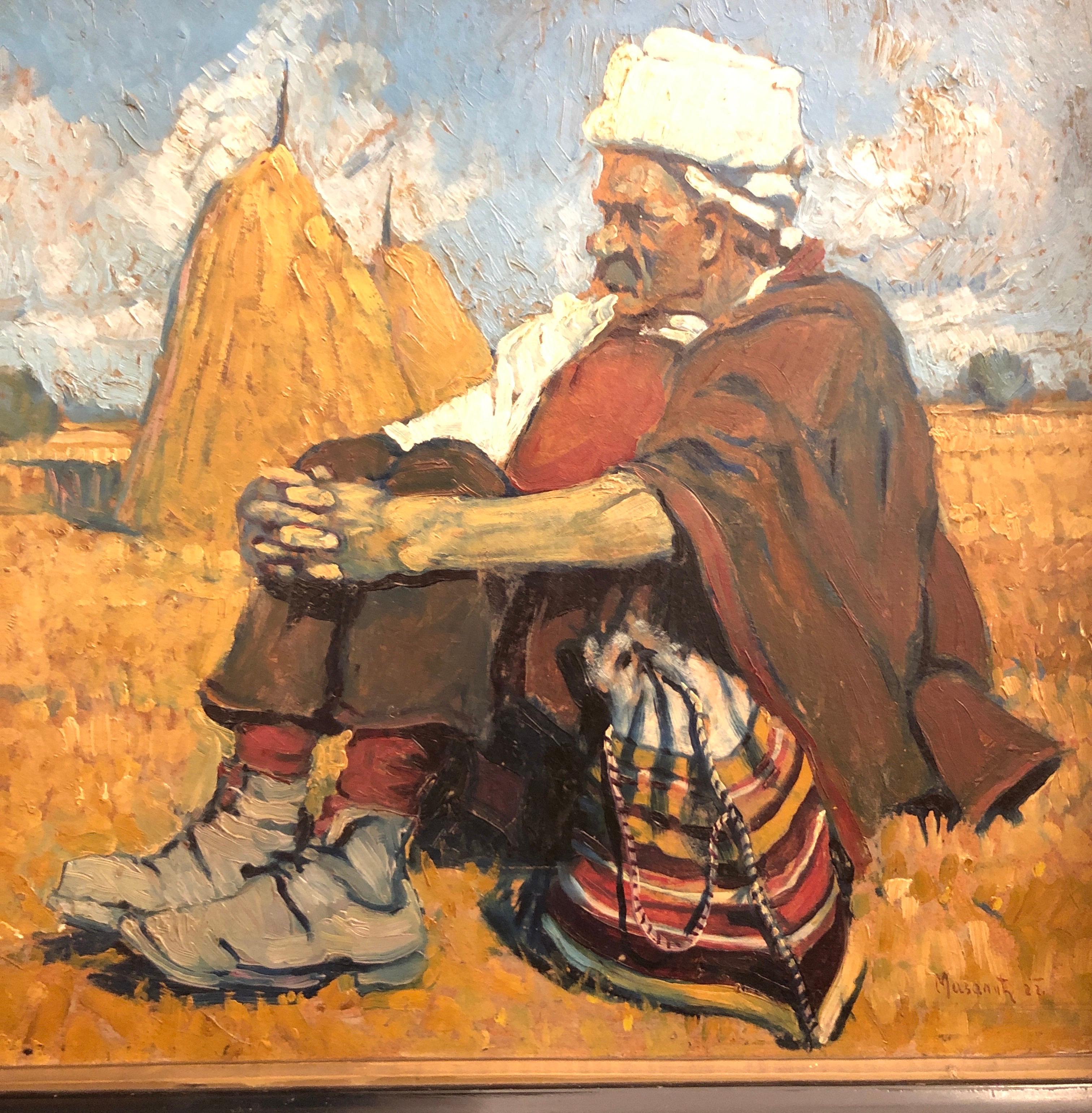 Mazalik Doko 1922 Man Sitting in a Field with Sheaves Bosnian Opera With Frame 5