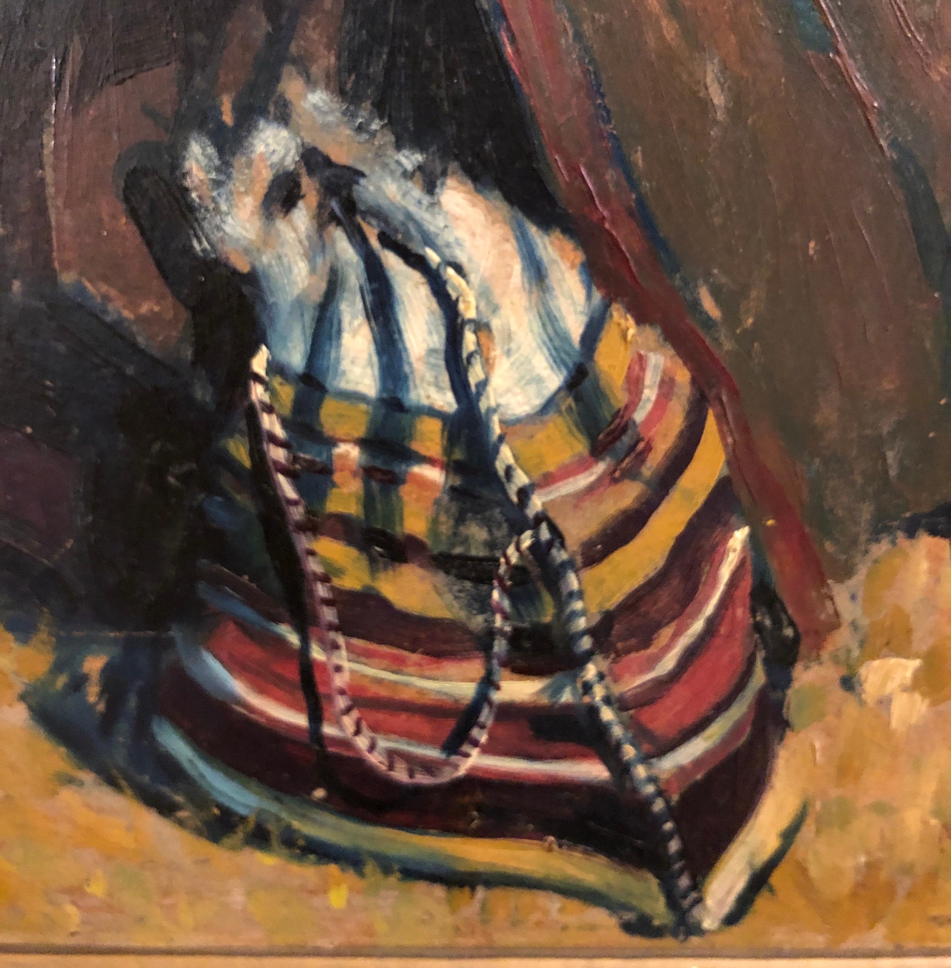 20th Century Mazalik Doko 1922 Man Sitting in a Field with Sheaves Bosnian Opera With Frame