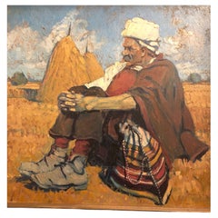 Mazalik Doko 1922 Man Sitting in a Field with Sheaves Bosnian Opera With Frame