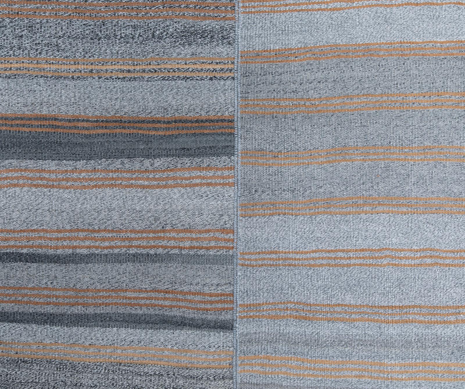 Mid-Century Modern Mazandaran Style Handwoven Flatweave Rug in Grey with Orange Color For Sale