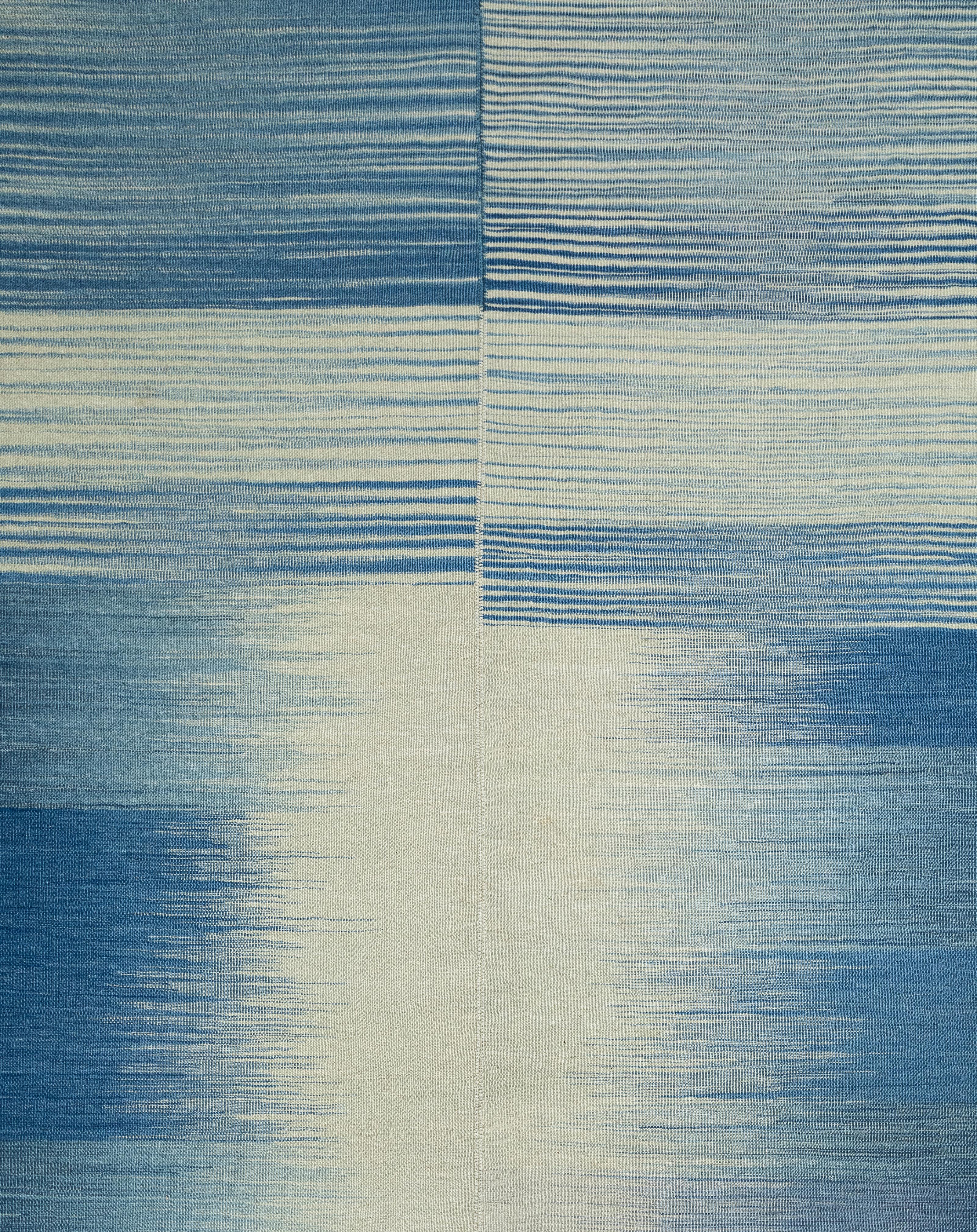 Alfombra Mazandaran Kilim  Panel Ombré Azul Tejido Plano  Lana hilada a mano  Tamaño personalizado en venta 4