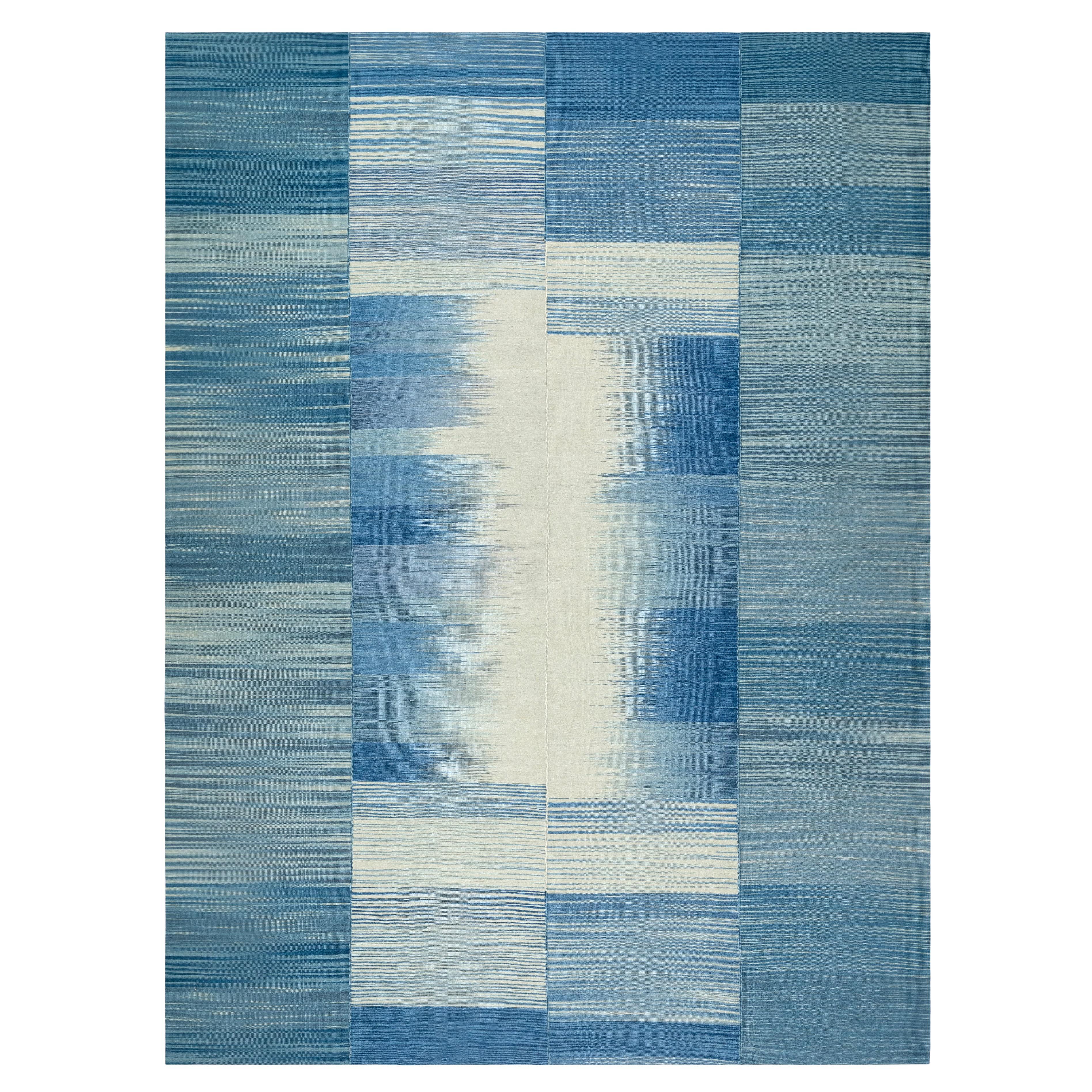 Alfombra Mazandaran Kilim  Panel Ombré Azul Tejido Plano  Lana hilada a mano  Tamaño personalizado en venta