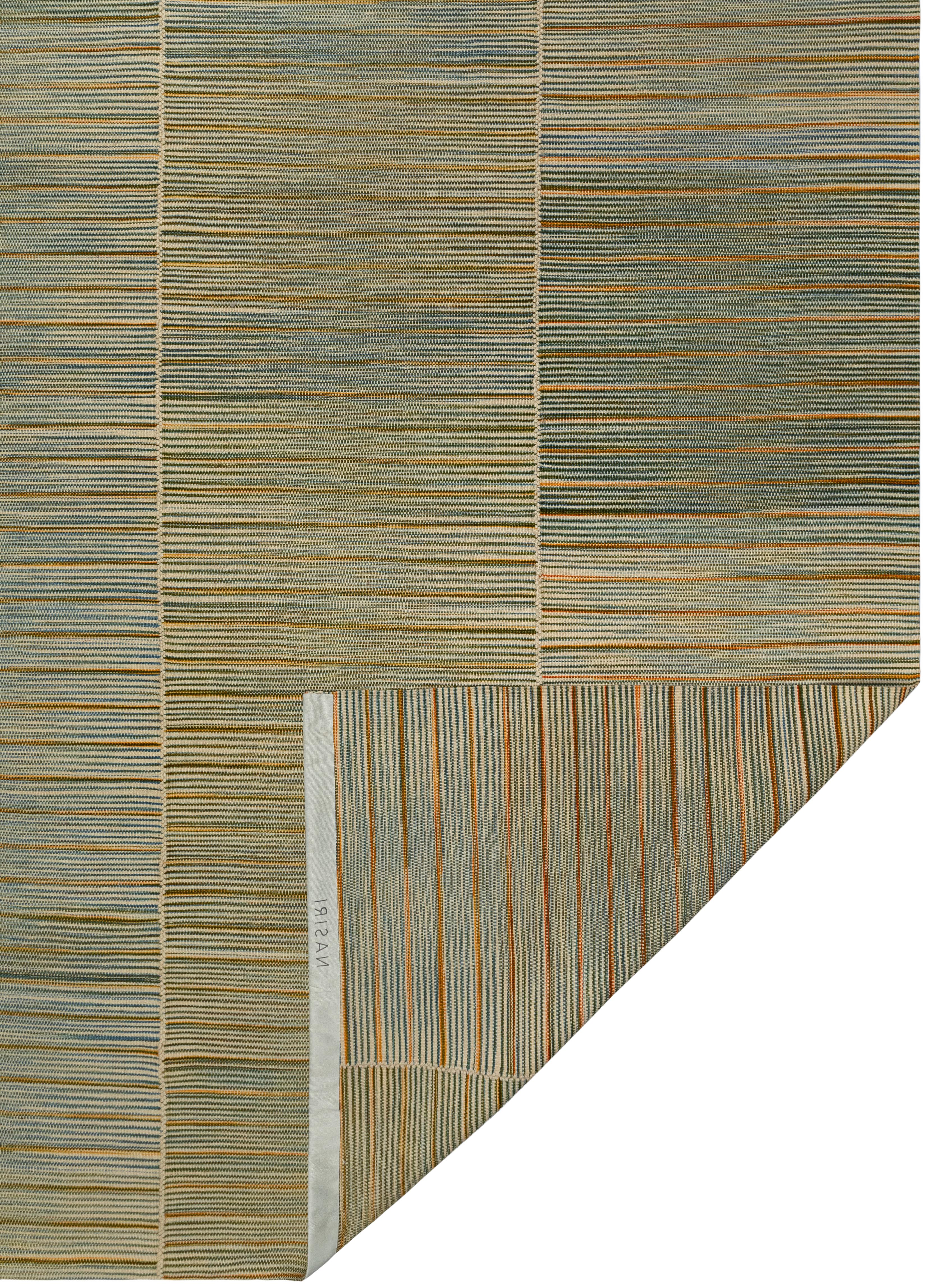Mazandaran Kilim-Teppich  Handgewebtes Flachgewebe aus Wolle in Grün mit natürlichen Akzenten im Angebot 4