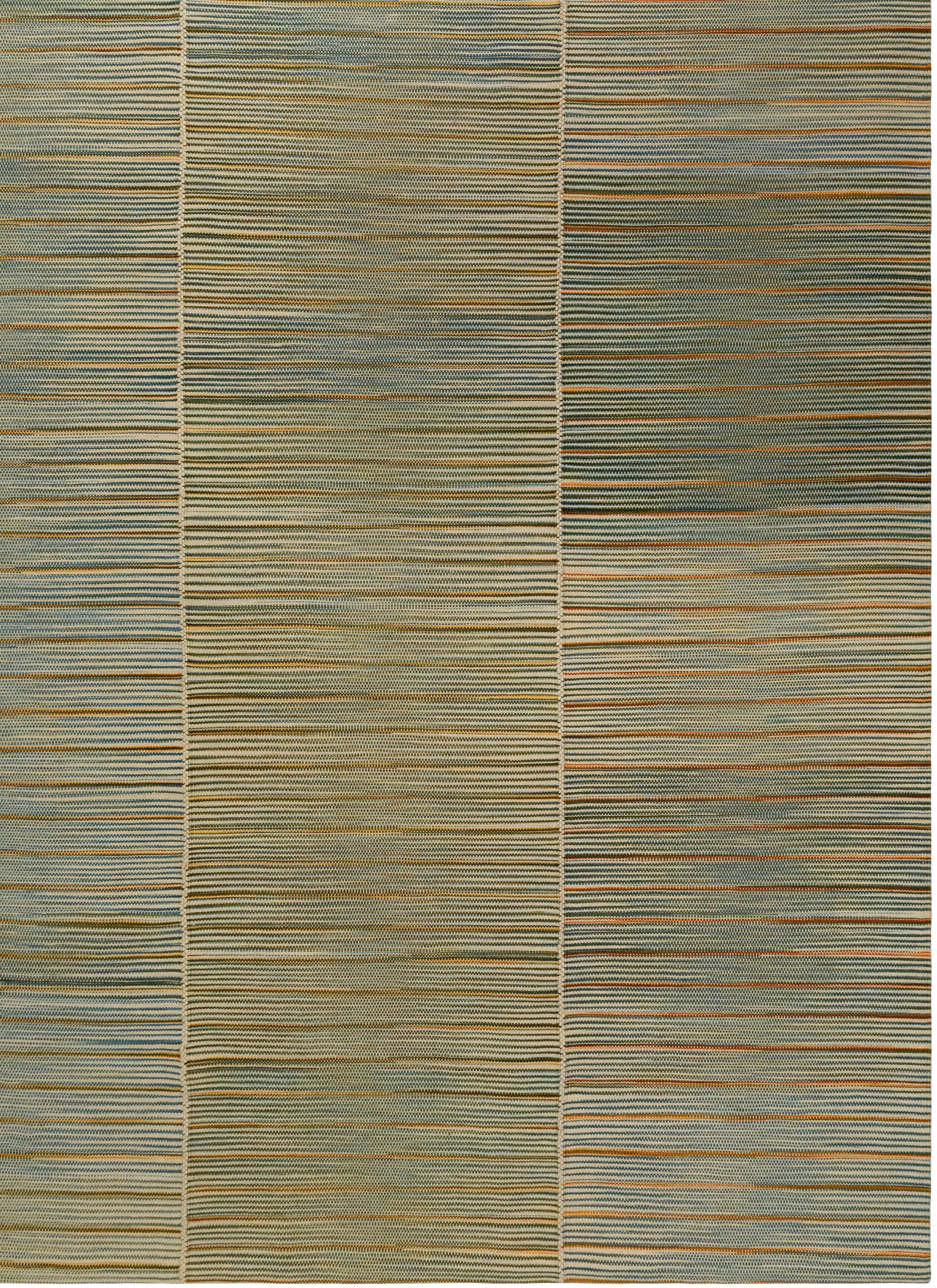 Mazandaran Kilim-Teppich  Handgewebtes Flachgewebe aus Wolle in Grün mit natürlichen Akzenten im Angebot 3