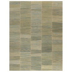 Rug & Kilim Mazandaran  Tissu plat de laine tissé à la main en vert avec des accents naturels