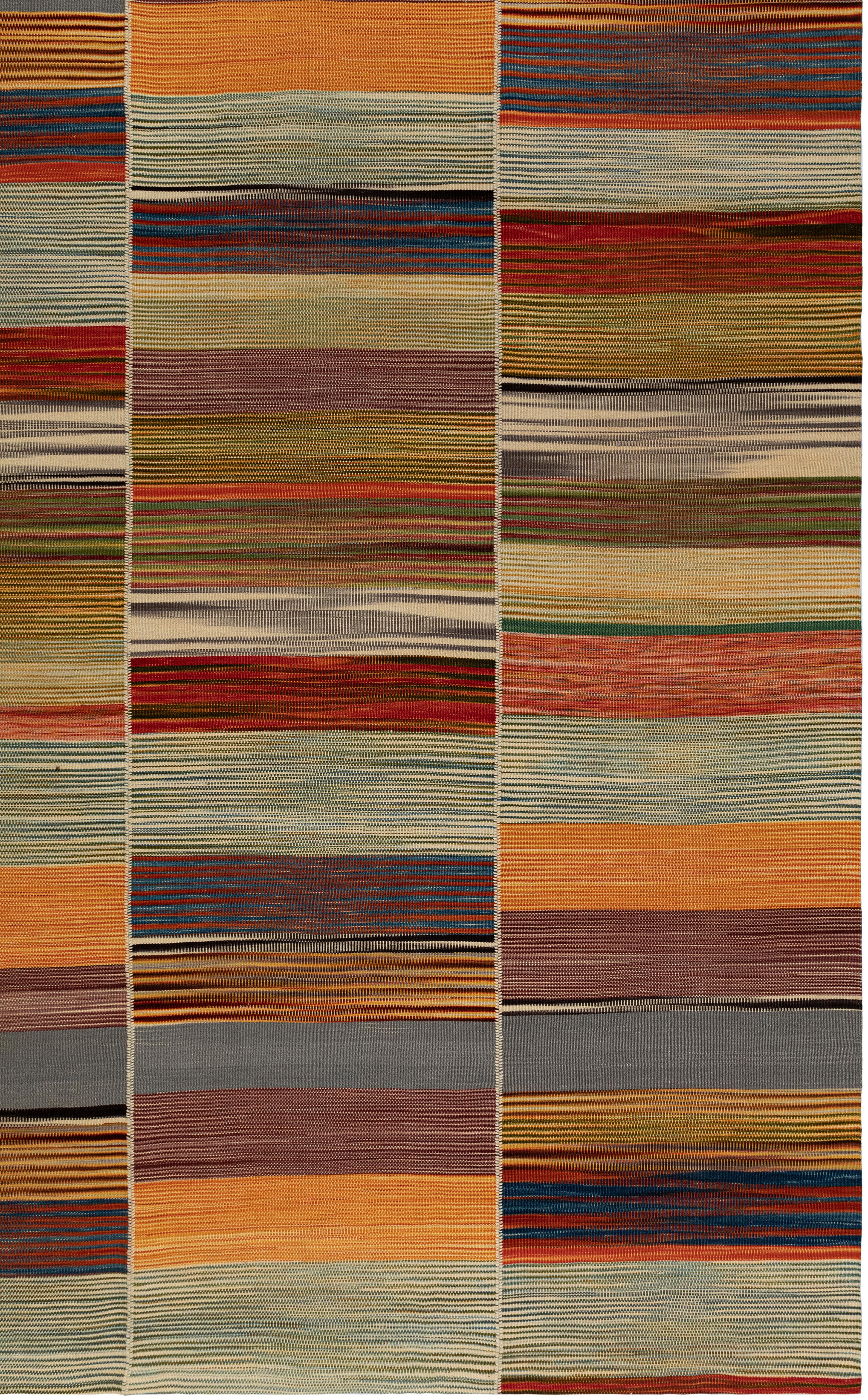 Mazandaran Kilim Rug  Multicolor Flatweave Panel Design  Handwoven Wool For Sale 3
