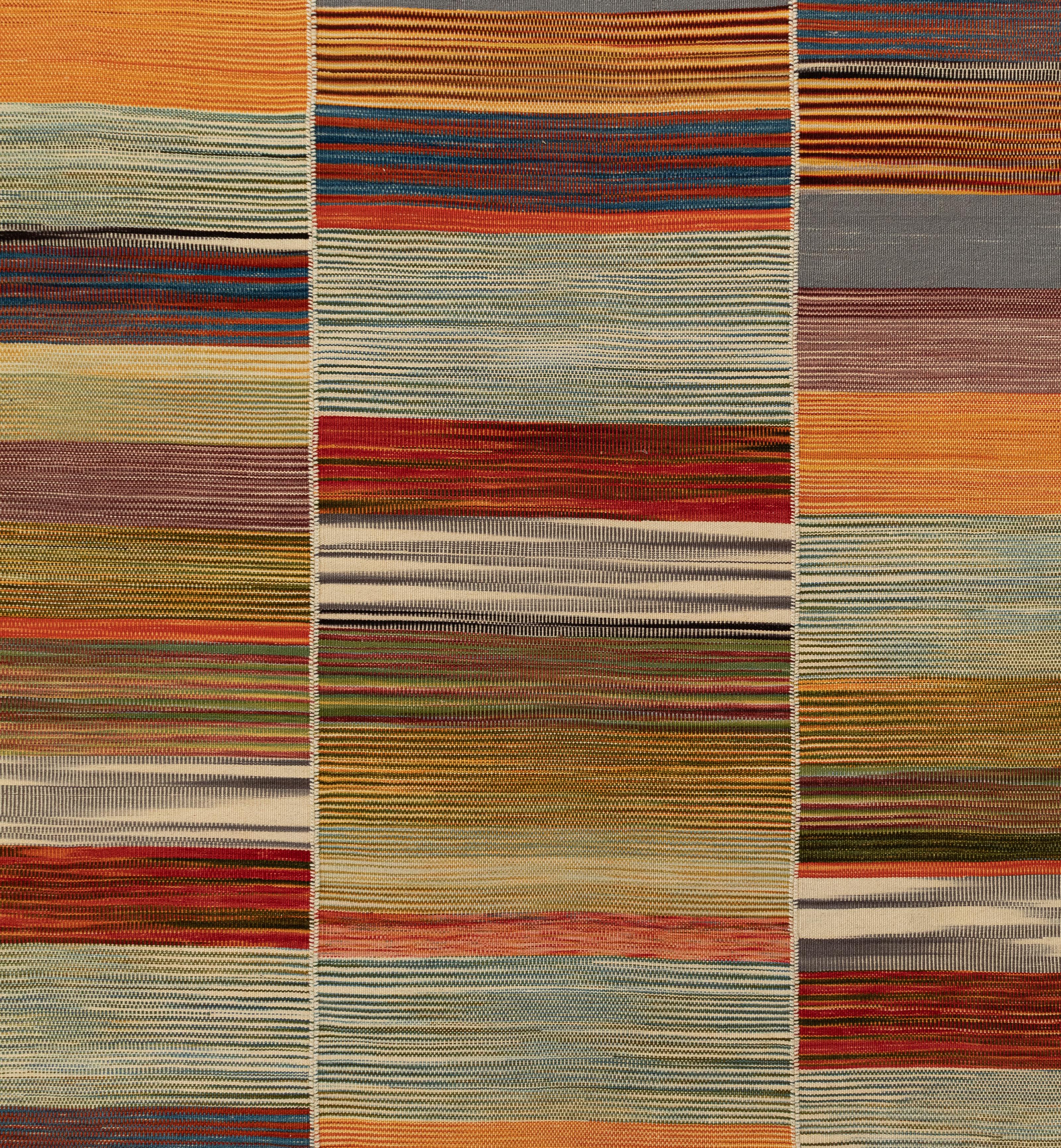 Mazandaran Kilim Rug  Multicolor Flatweave Panel Design  Handwoven Wool For Sale 4