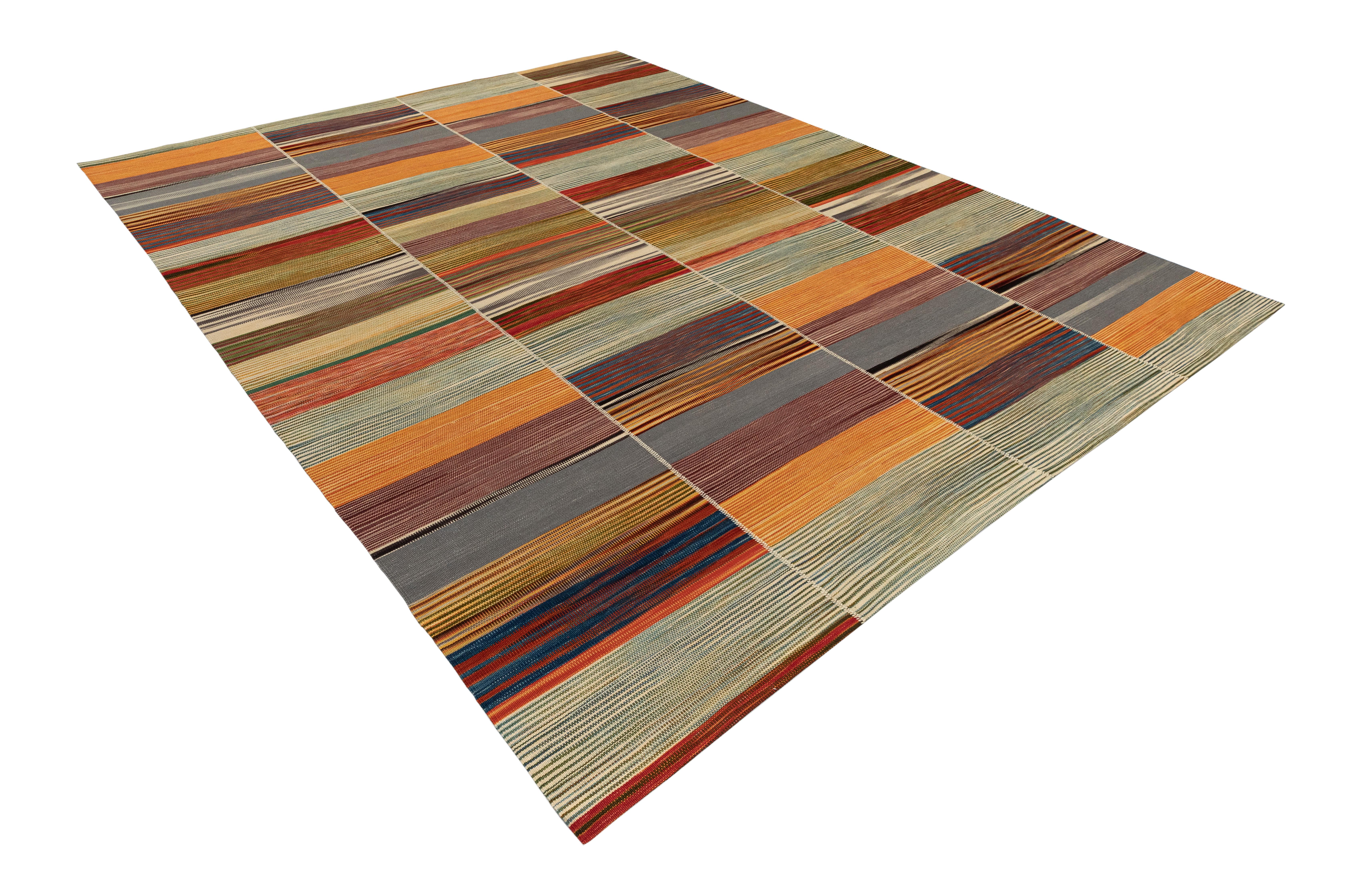 Persian Mazandaran Kilim Rug  Multicolor Flatweave Panel Design  Handwoven Wool For Sale