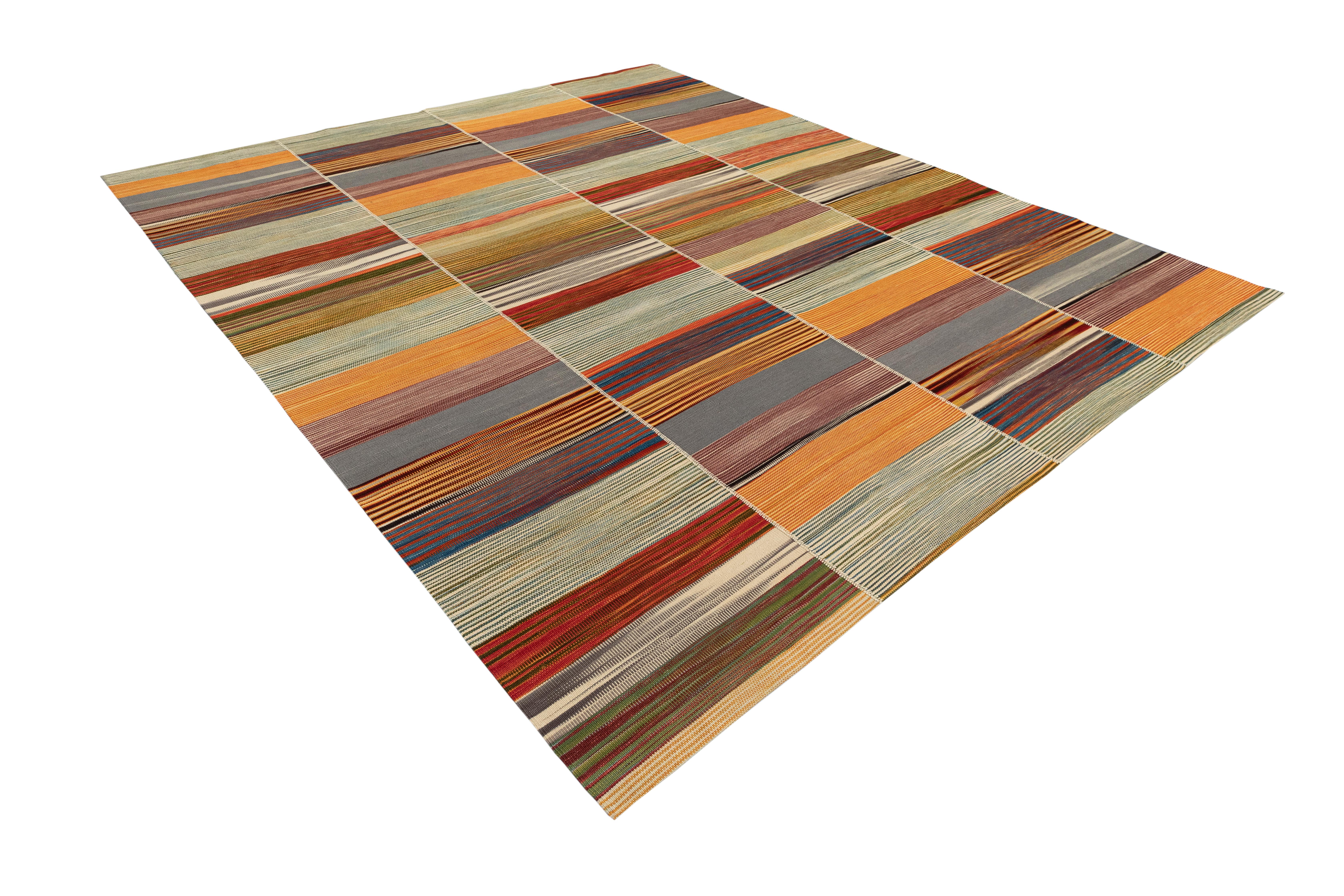 Hand-Woven Mazandaran Kilim Rug  Multicolor Flatweave Panel Design  Handwoven Wool For Sale