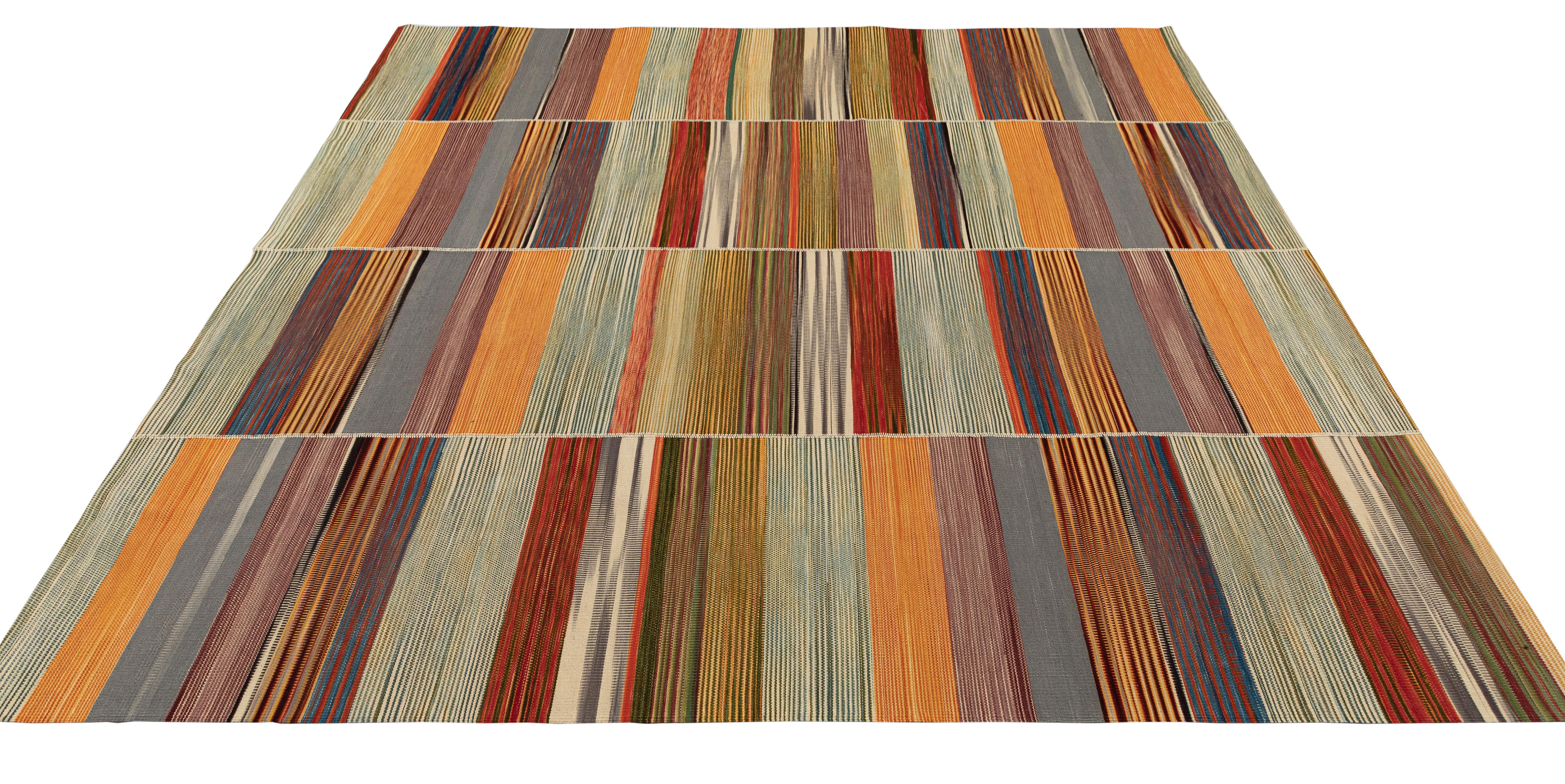 Contemporary Mazandaran Kilim Rug  Multicolor Flatweave Panel Design  Handwoven Wool For Sale