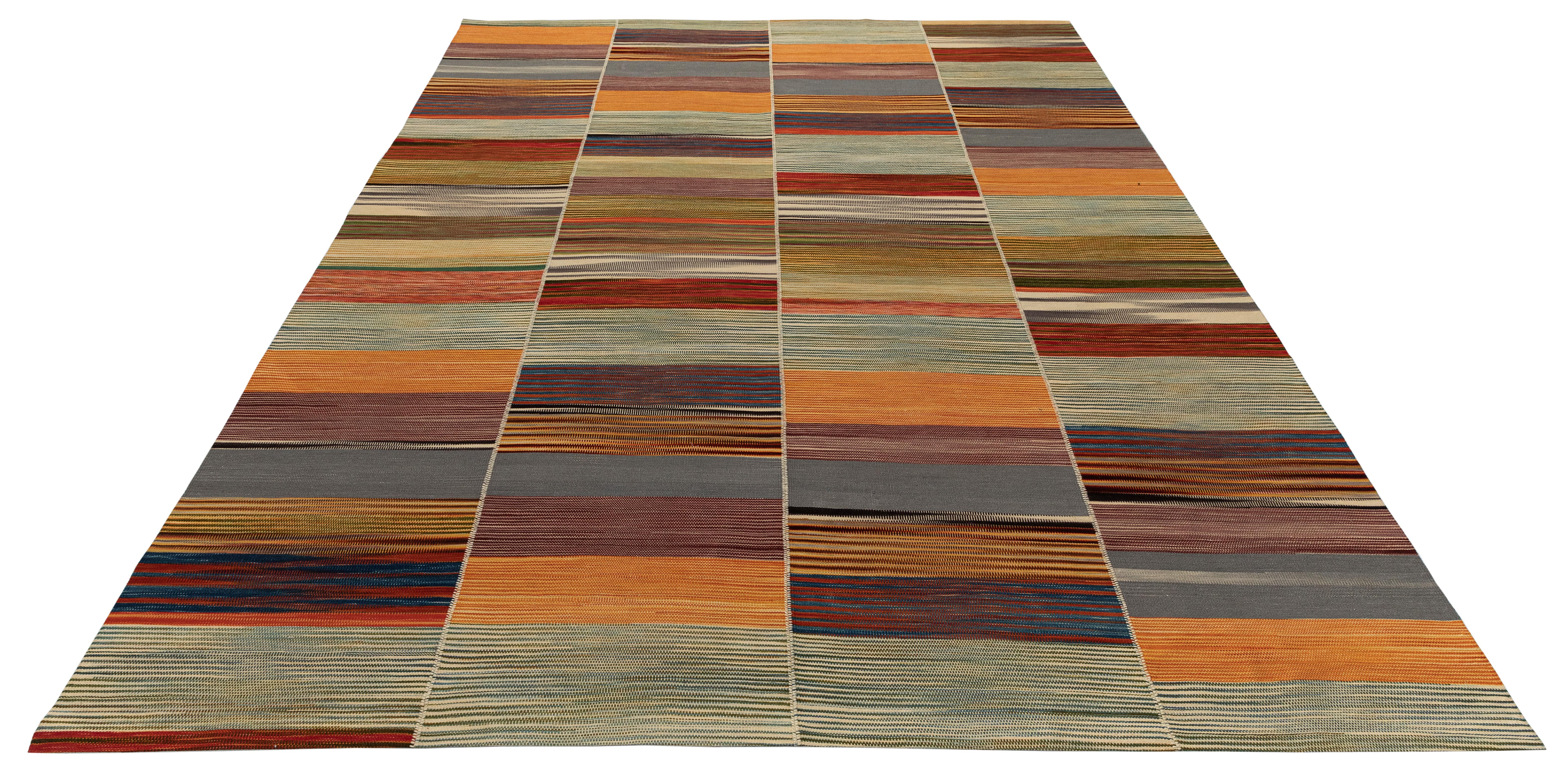 Mazandaran Kilim Rug  Multicolor Flatweave Panel Design  Handwoven Wool For Sale 1