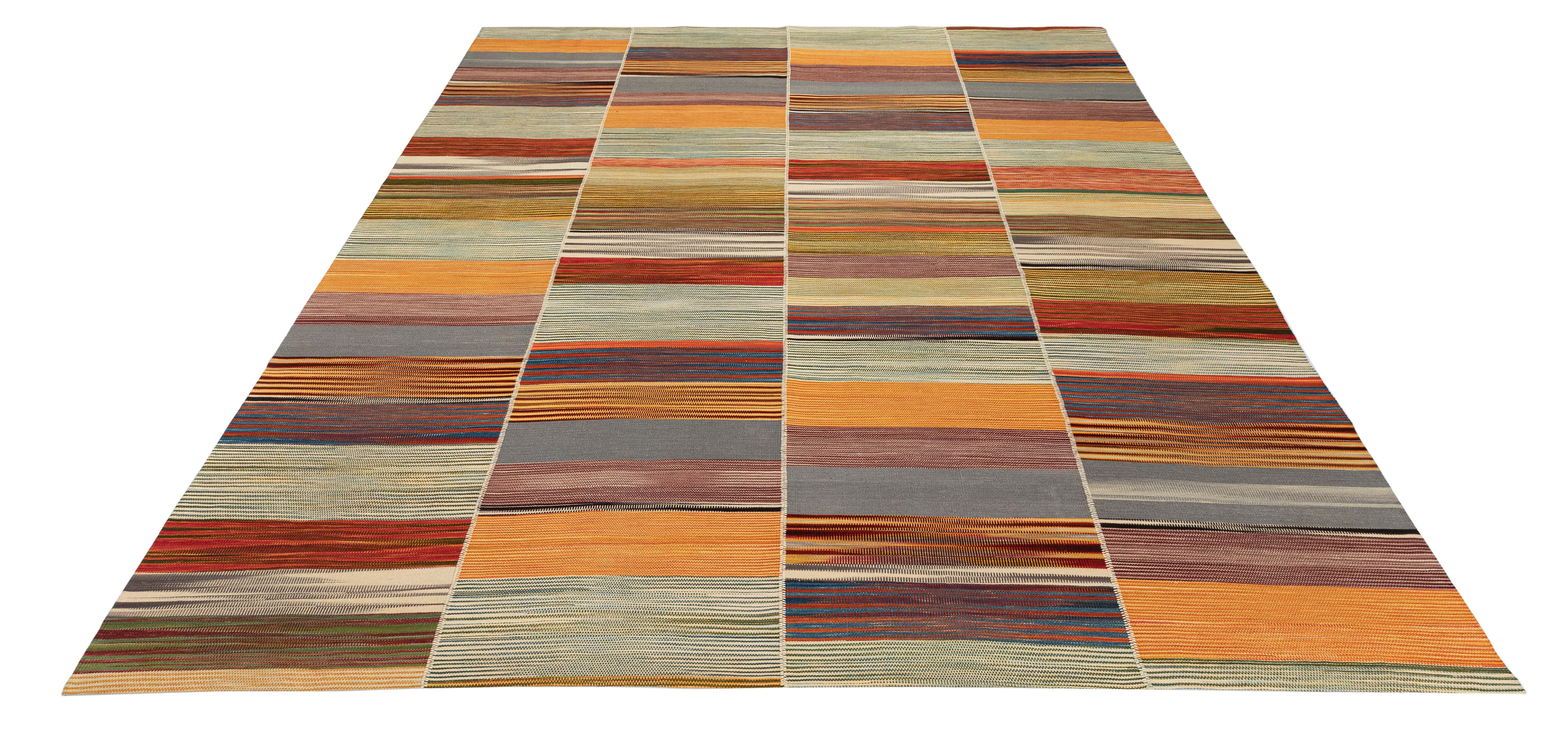 Mazandaran Kilim Rug  Multicolor Flatweave Panel Design  Handwoven Wool For Sale 2