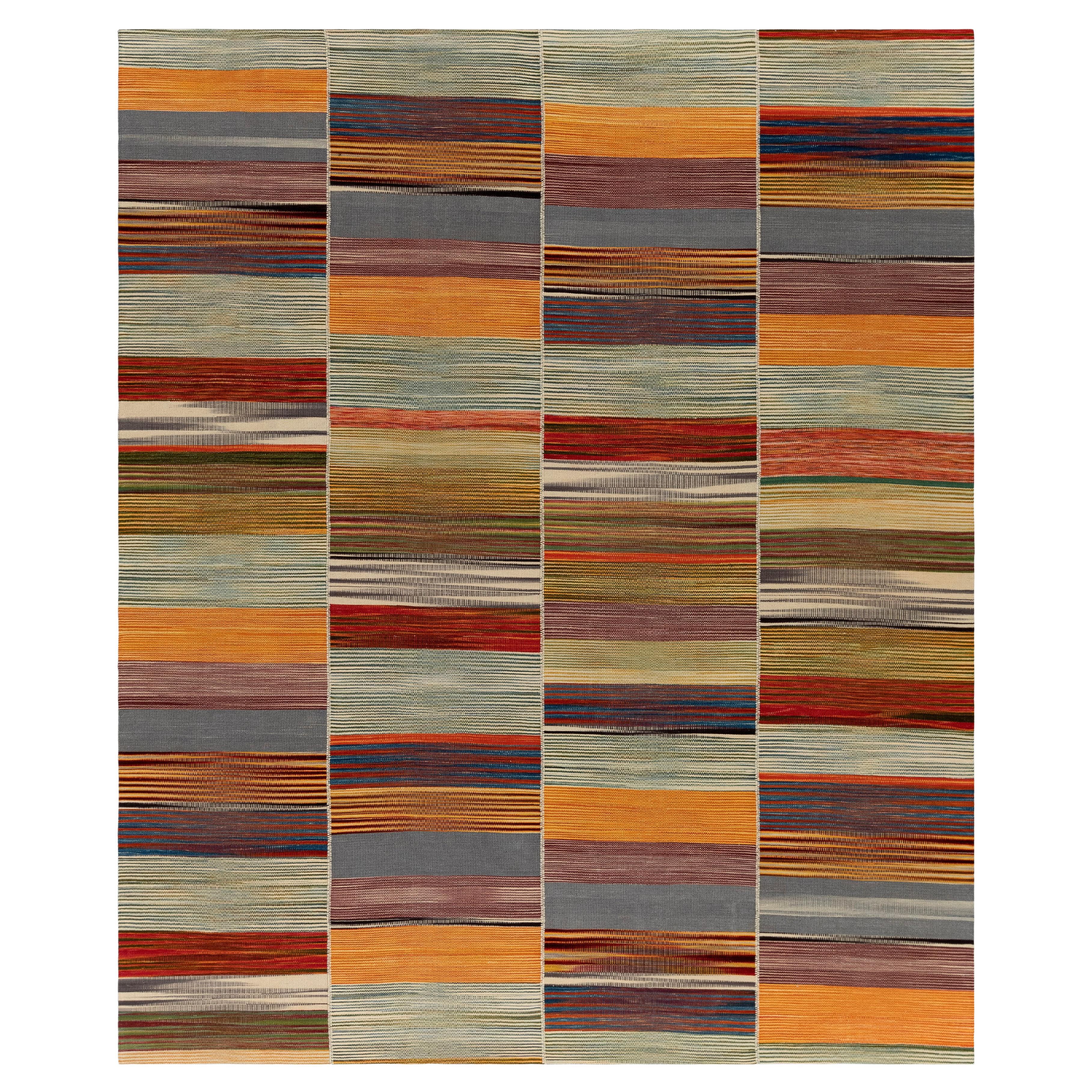 Mazandaran Kilim Rug  Multicolor Flatweave Panel Design  Handwoven Wool For Sale