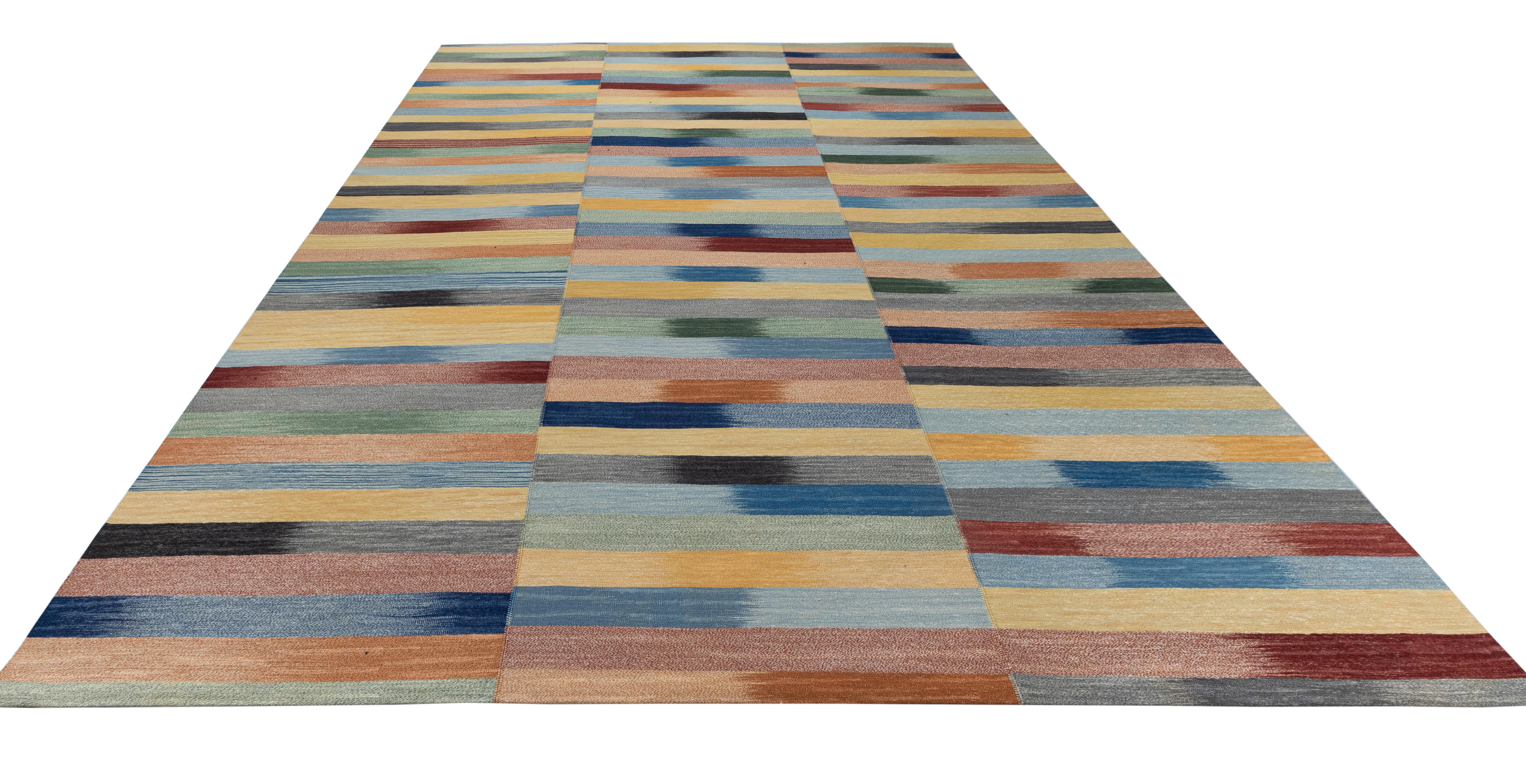 Mazandaran Kilim Rug, Multicolor Modern Flatweave  Handwoven Wool  Custom Size For Sale 5