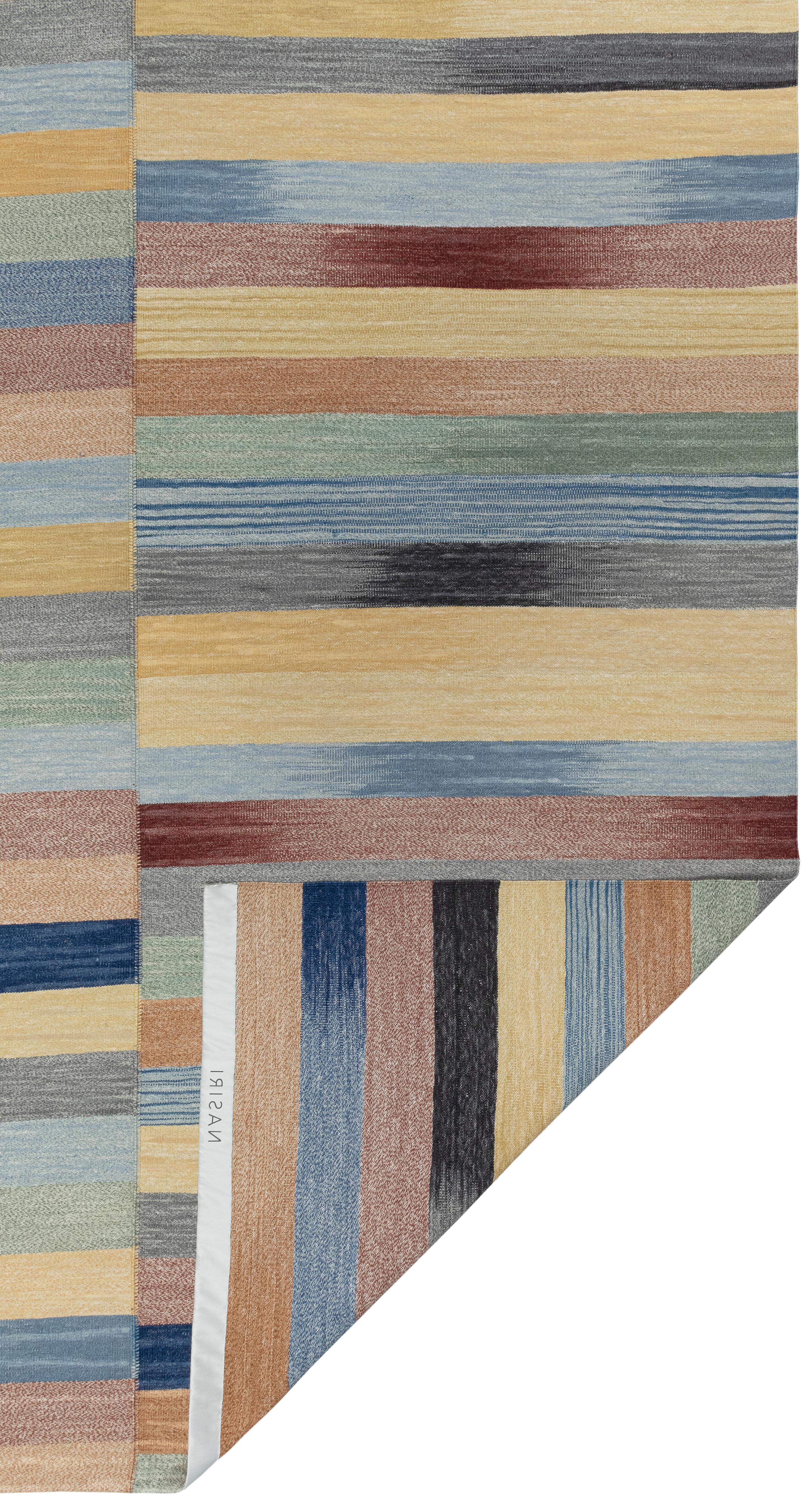 Mazandaran Kilim Rug, Multicolor Modern Flatweave  Handwoven Wool  Custom Size For Sale 7