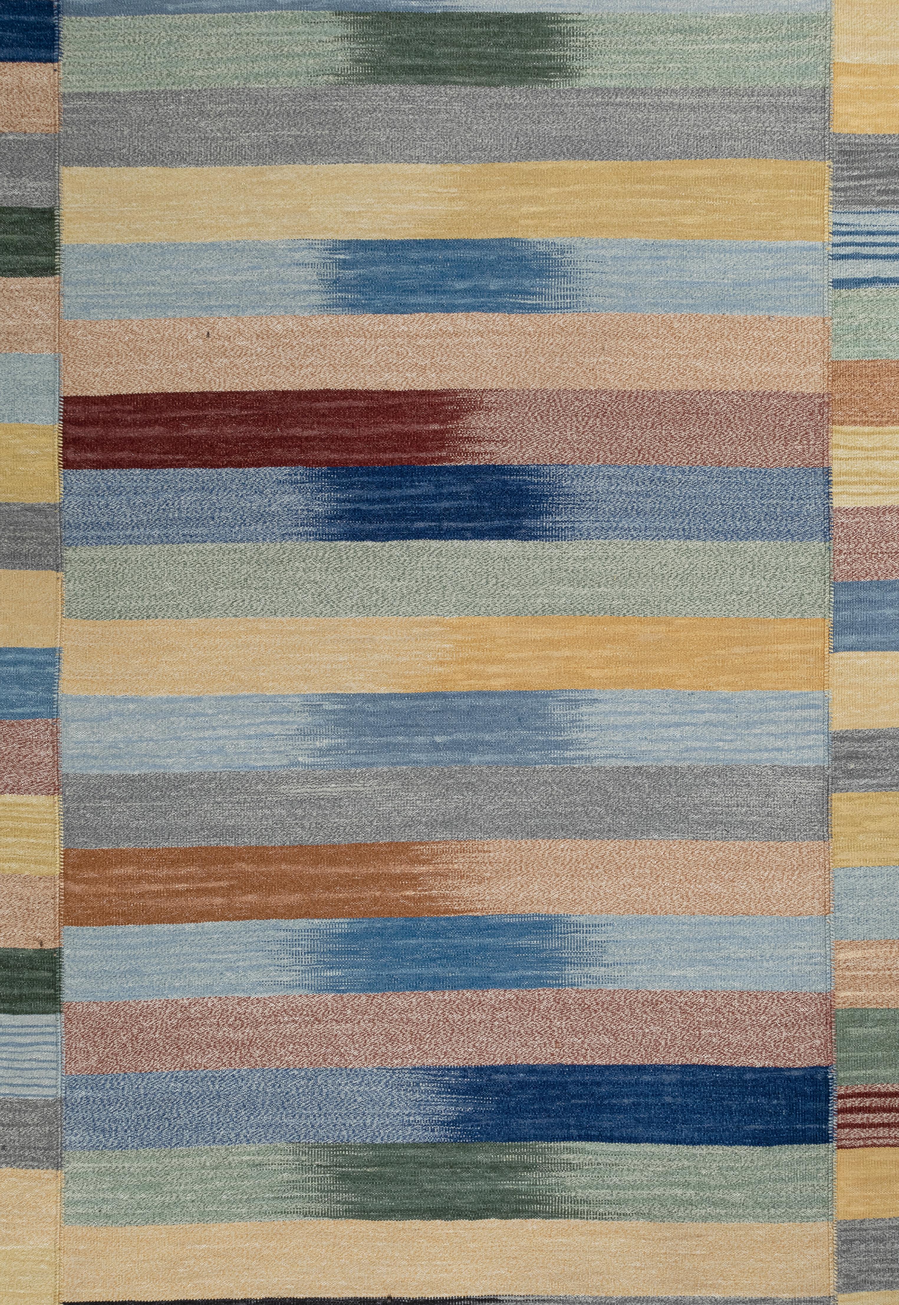 Contemporary Mazandaran Kilim Rug, Multicolor Modern Flatweave  Handwoven Wool  Custom Size For Sale