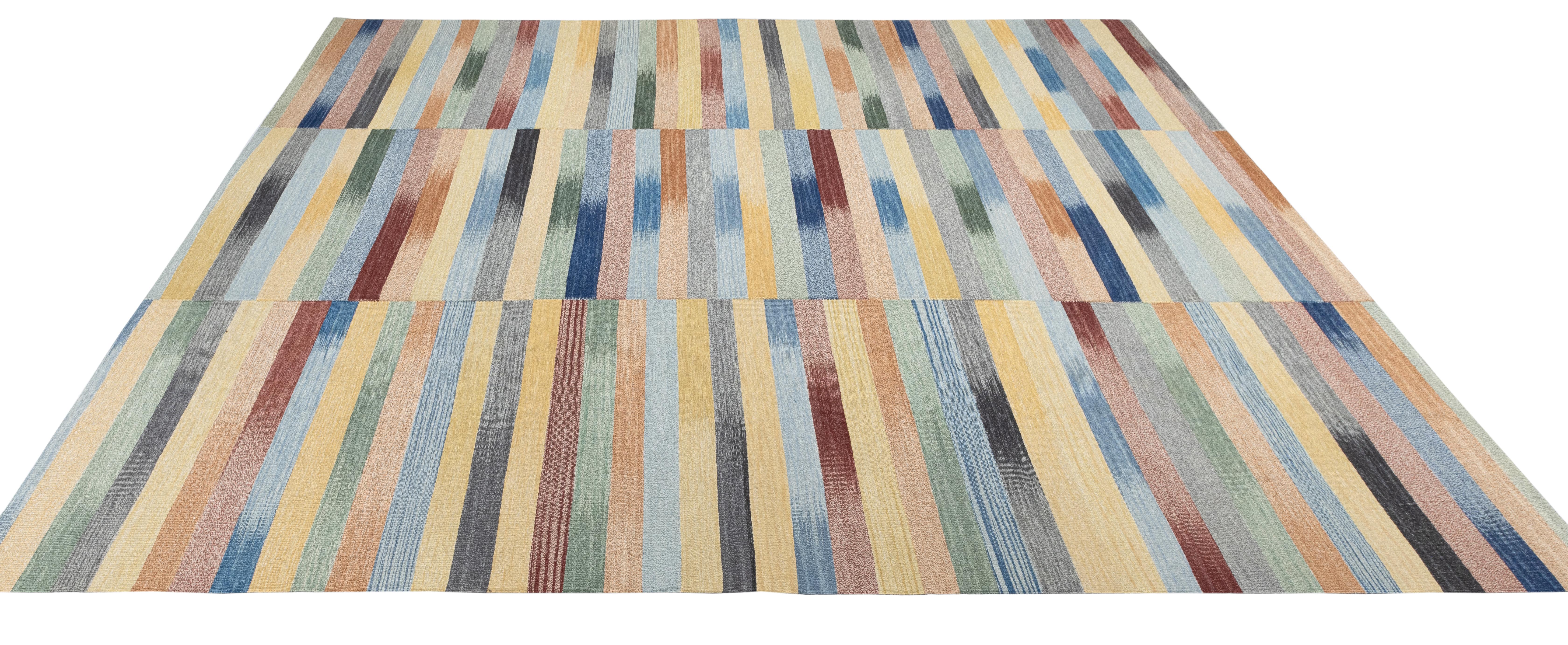 Mazandaran Kilim Rug, Multicolor Modern Flatweave  Handwoven Wool  Custom Size For Sale 2