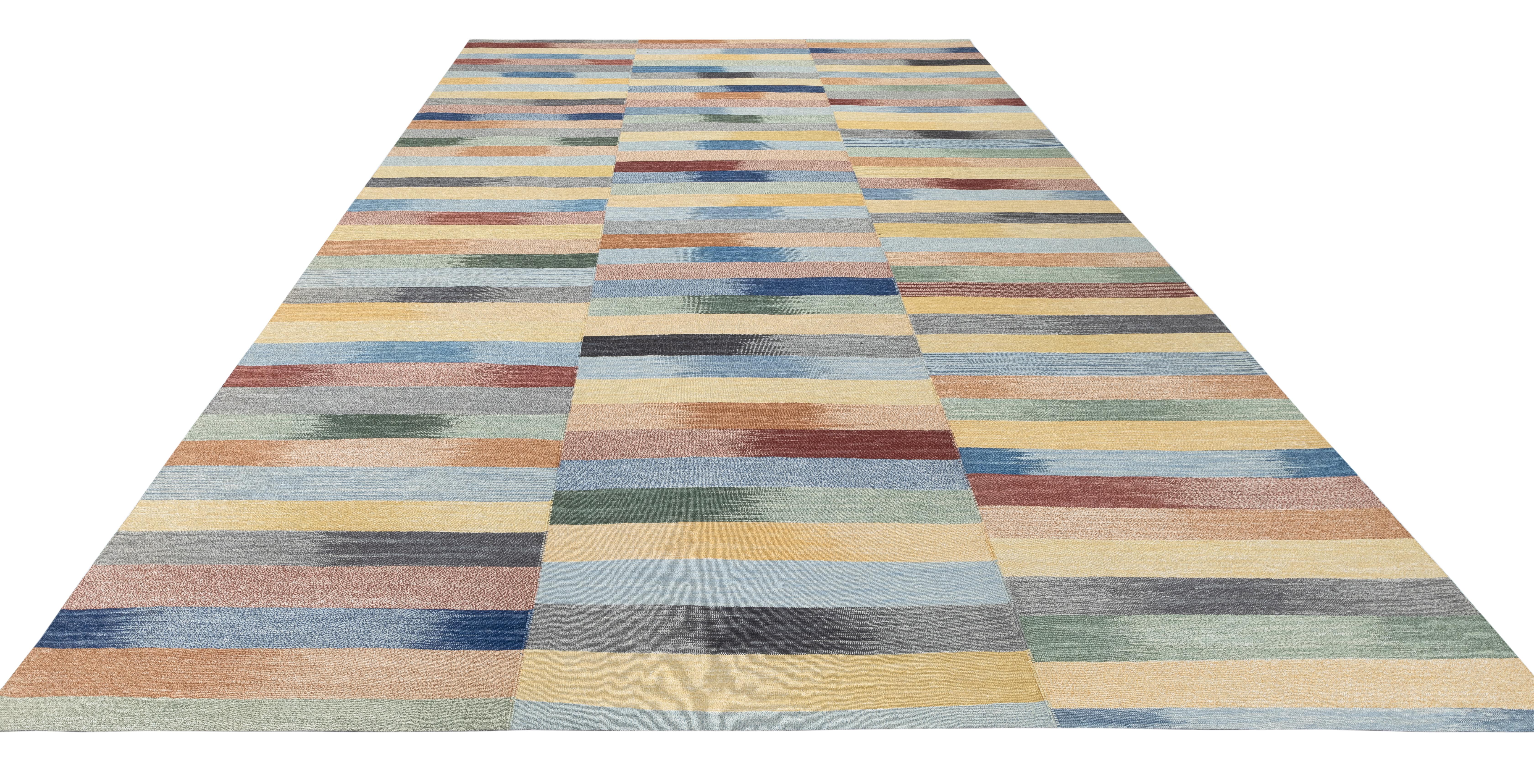 Mazandaran Kilim Rug, Multicolor Modern Flatweave  Handwoven Wool  Custom Size For Sale 3