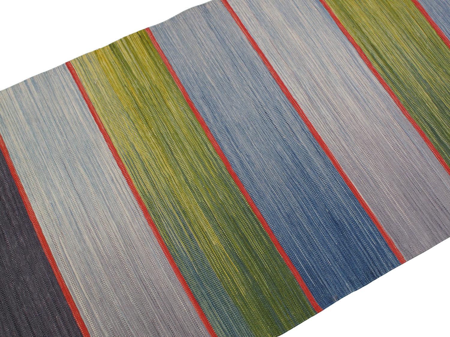 Hand-Woven NASIRI Mazandaran Collection - Striped Flatweave Runner For Sale