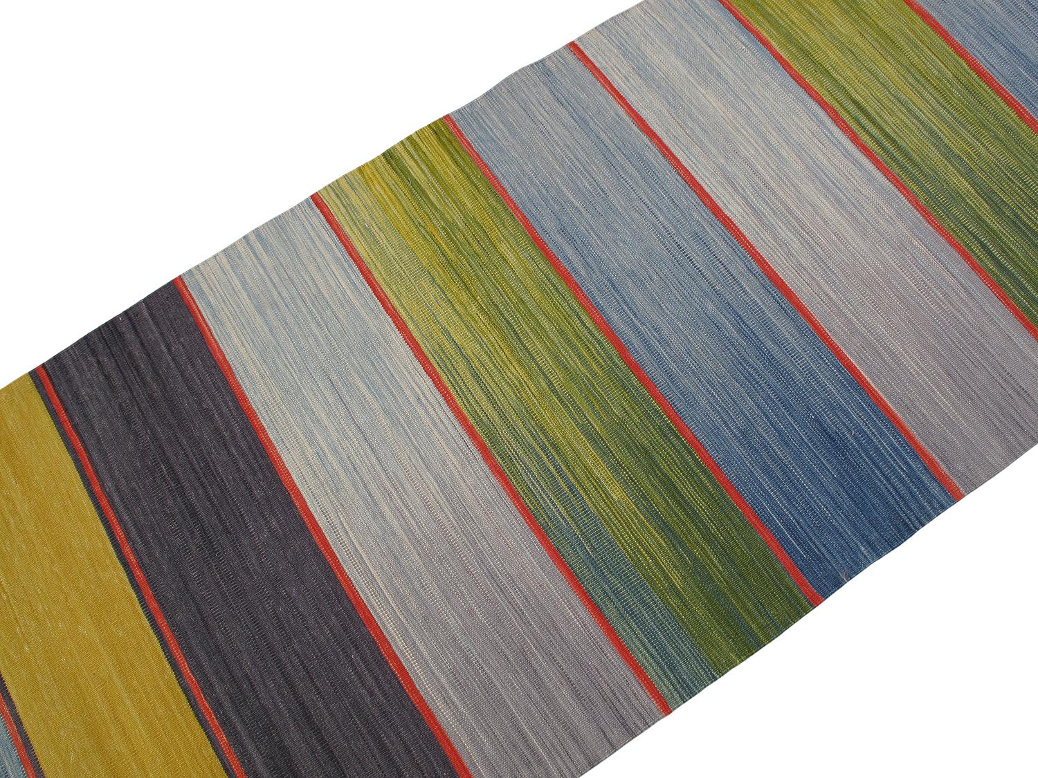 NASIRI Mazandaran Collection - Striped Flatweave Runner  In New Condition For Sale In New York, NY
