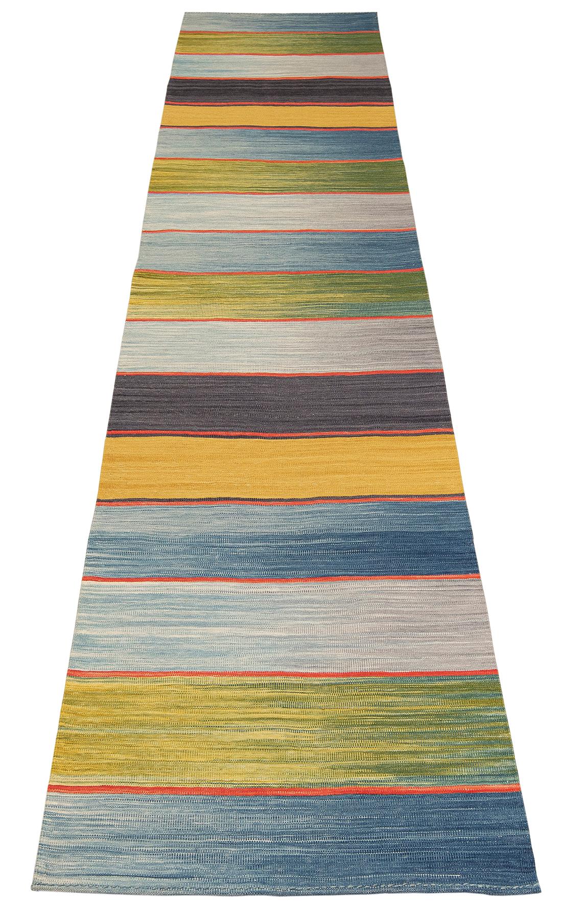Contemporary NASIRI Mazandaran Collection - Striped Flatweave Runner  For Sale