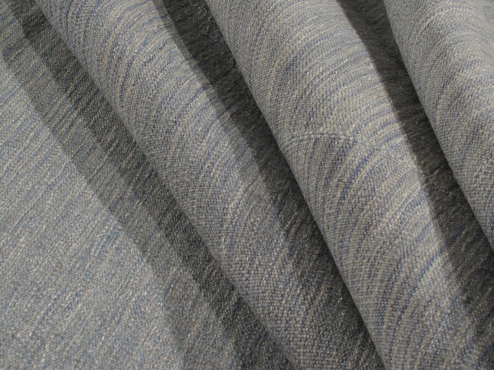 Kilim Modern Mazandaran Style Handwoven Flatweave Rug in Blue and Grey For Sale