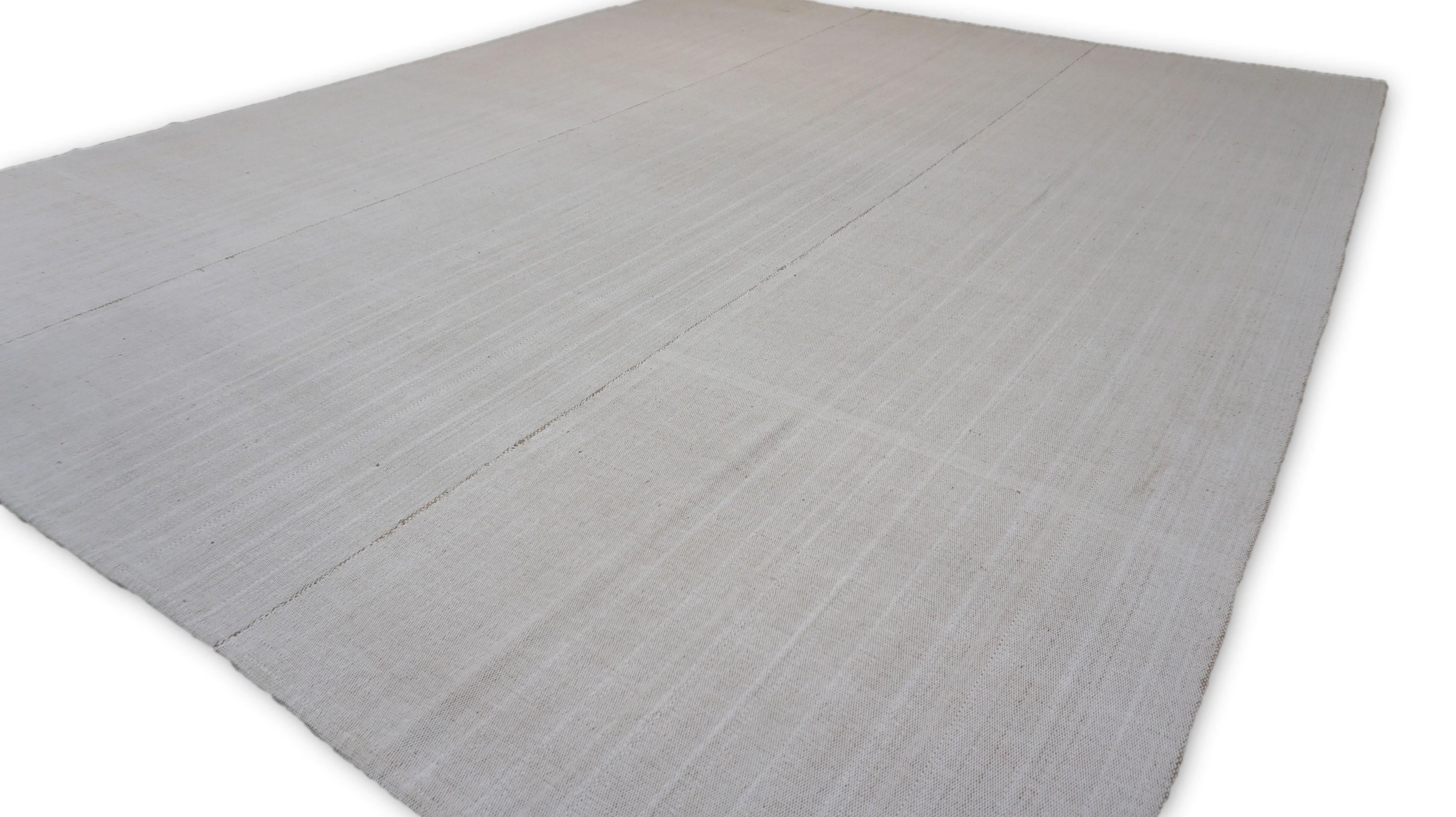 Minimalist Mazandaran Style Kilim Wool Ivory Tan 10'3''x12'10'' For Sale