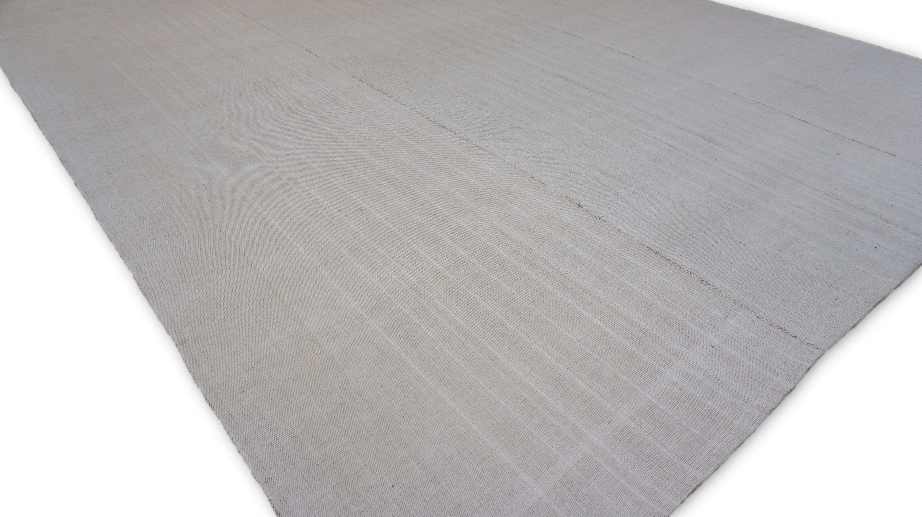Hand-Woven Mazandaran Style Kilim Wool Ivory Tan 10'3''x12'10'' For Sale