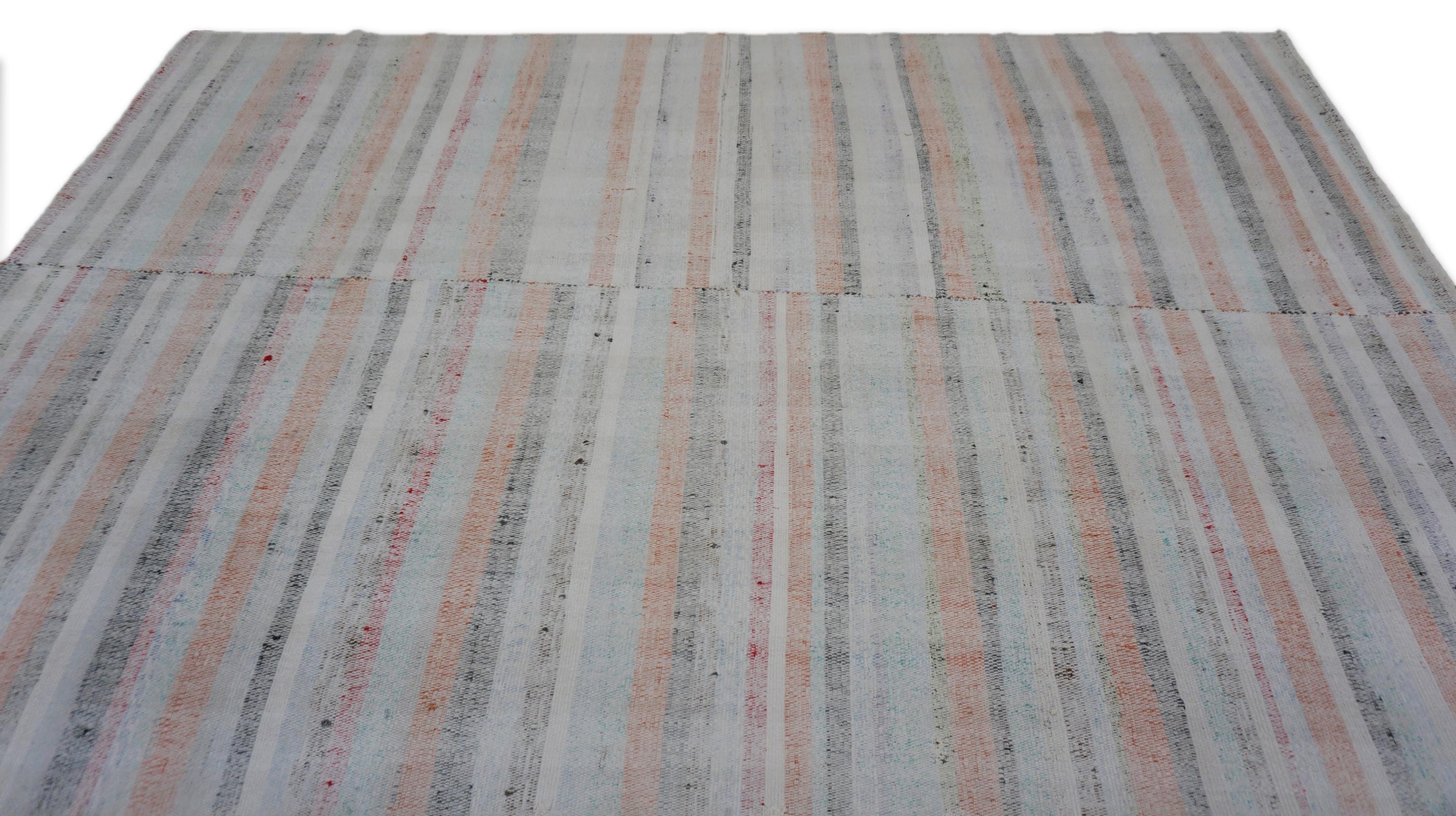 Moderno Tappeto in lana a righe in stile Mazandaran 4'8''x6'9'' in vendita