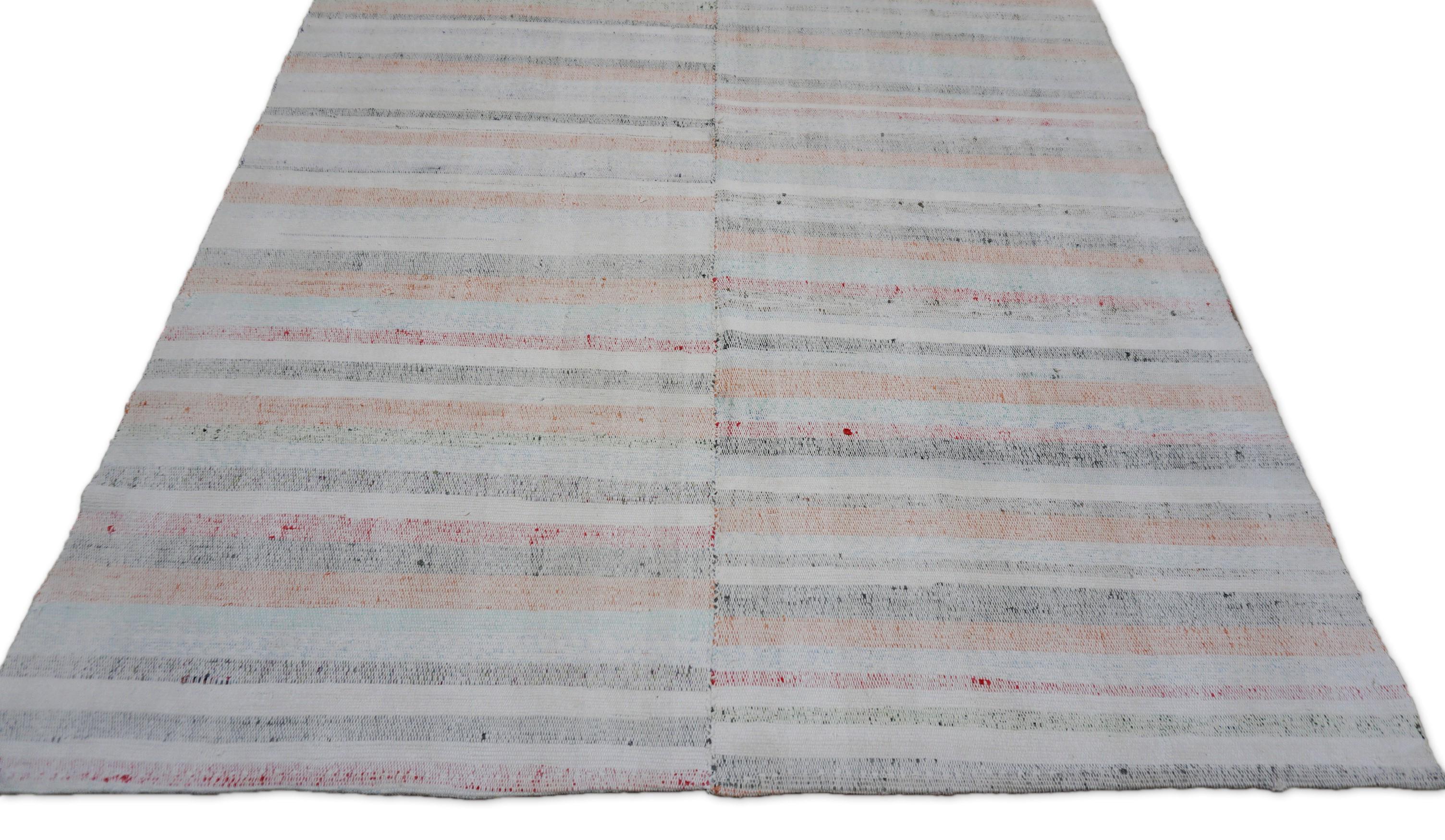 Turco Tappeto in lana a righe in stile Mazandaran 4'8''x6'9'' in vendita