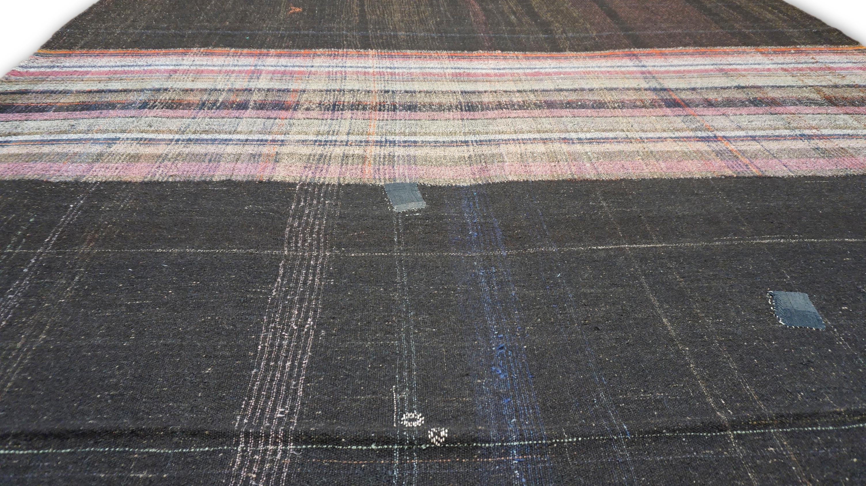 Turco Pannelli di lana di capra vintage in stile Mazandaran per tende Kilim 10'1''x12'8'' in vendita