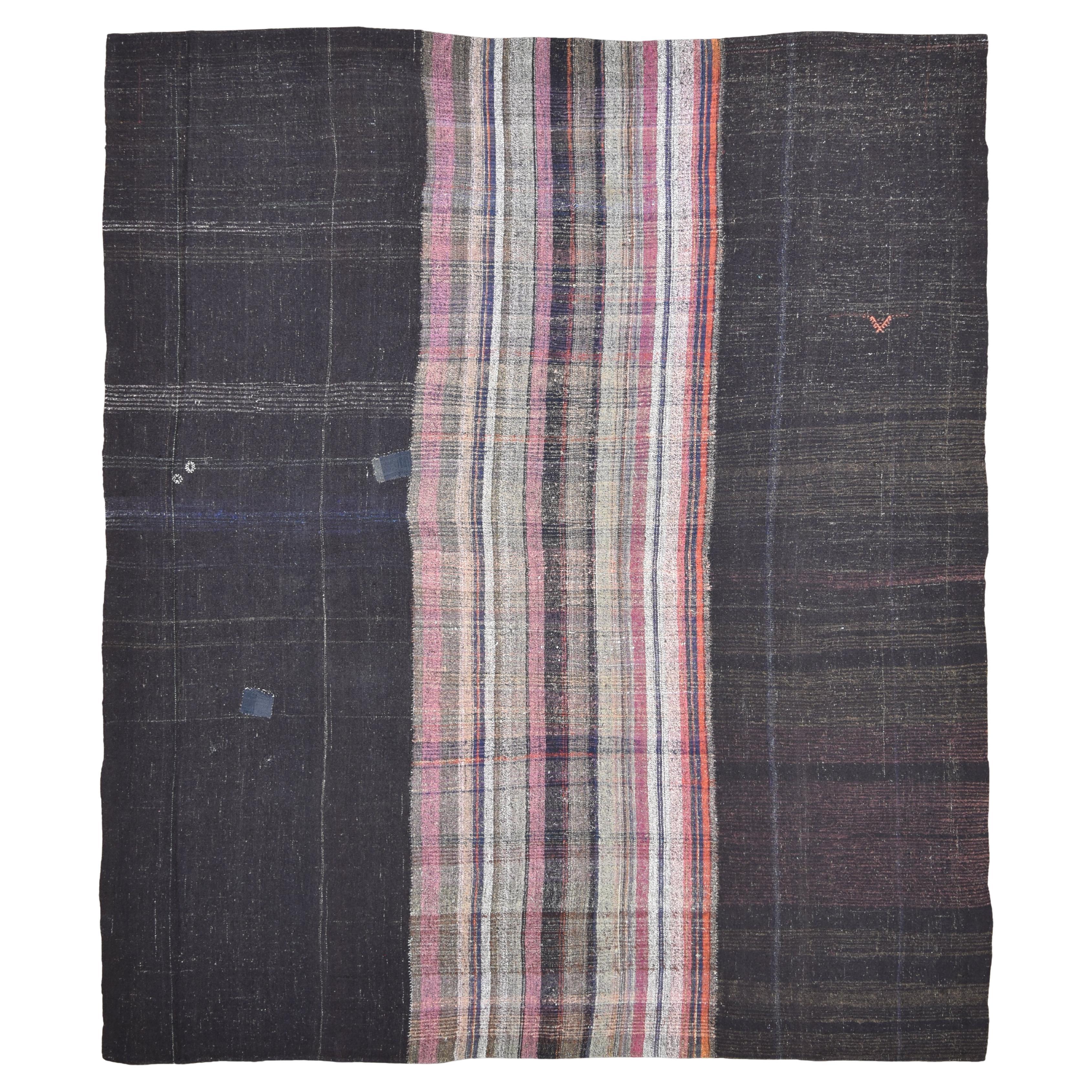Mazandaran Style Vintage Goat Hair Wool Panels Tent Kilim 10'1''x12'8''