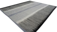 Mazandaran-Style Wool Gradient Black Ivory Kilim 8'5''x9'8''