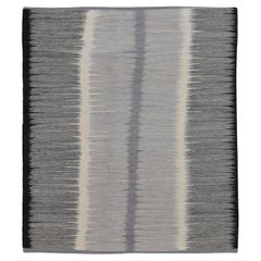 Kilim de lana estilo Mazandaran degradado negro marfil 8'5''x9'8''
