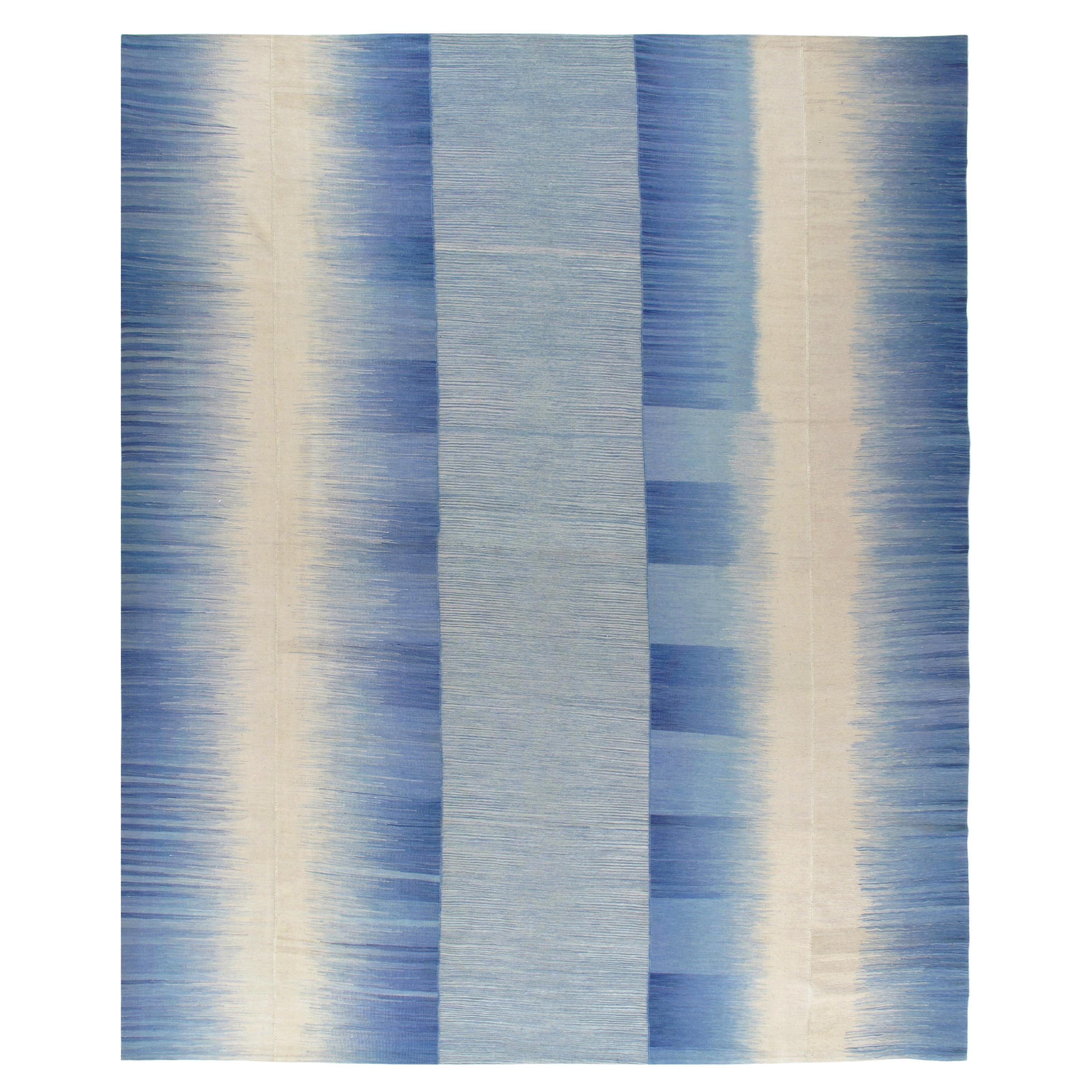 Mazandaran Tribal Flatweave Rug in Blue and Beige