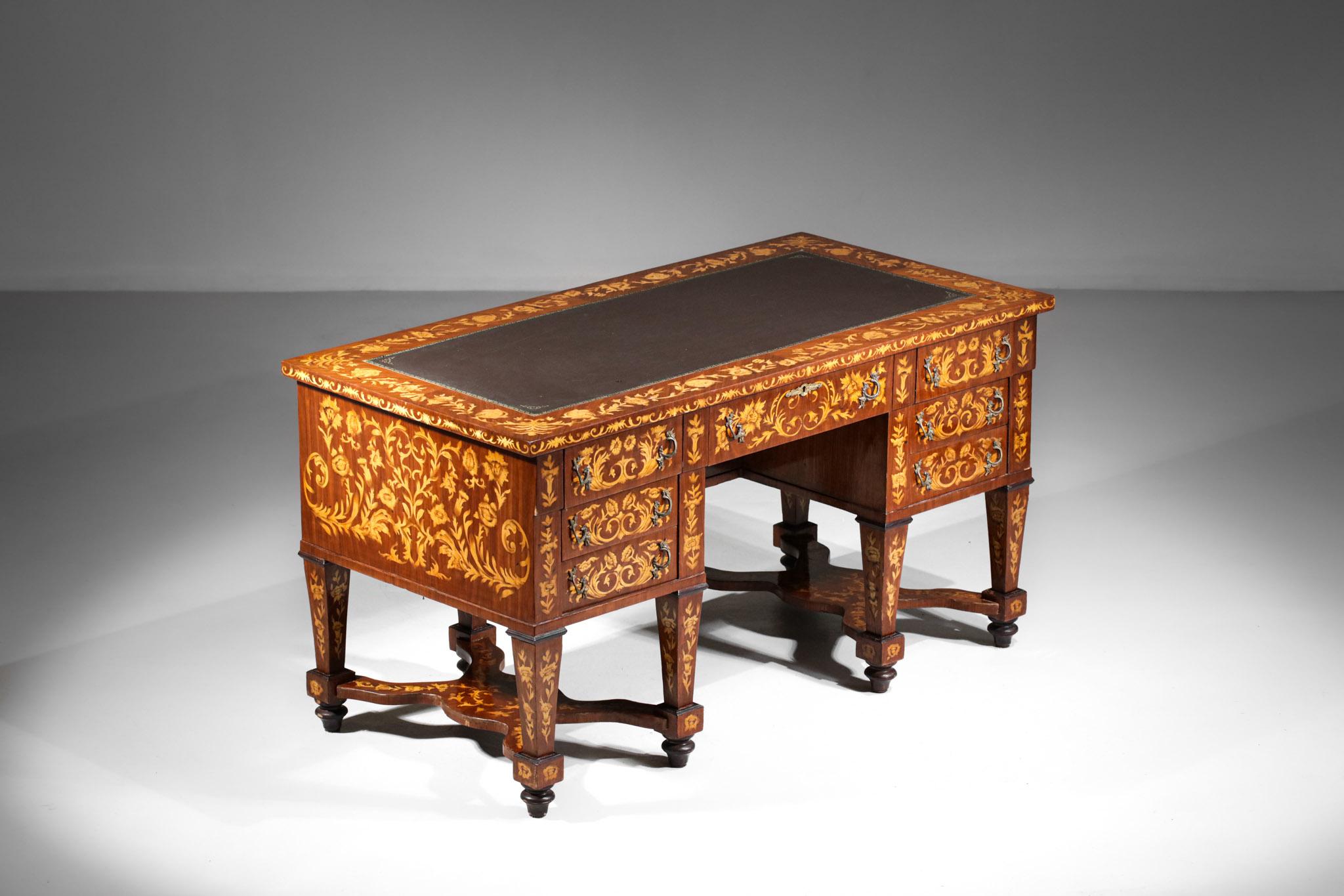 Mazarin Style Desk in Solid Wood and Floral Marquetry, F419 2