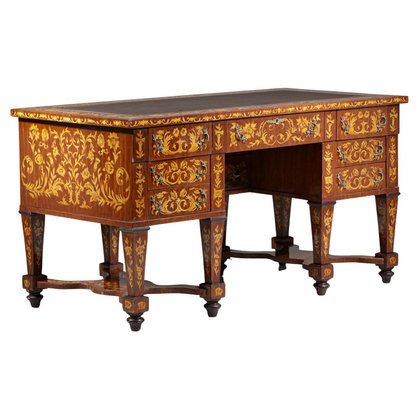Mazarin Style Desk in Solid Wood and Floral Marquetry, F419
