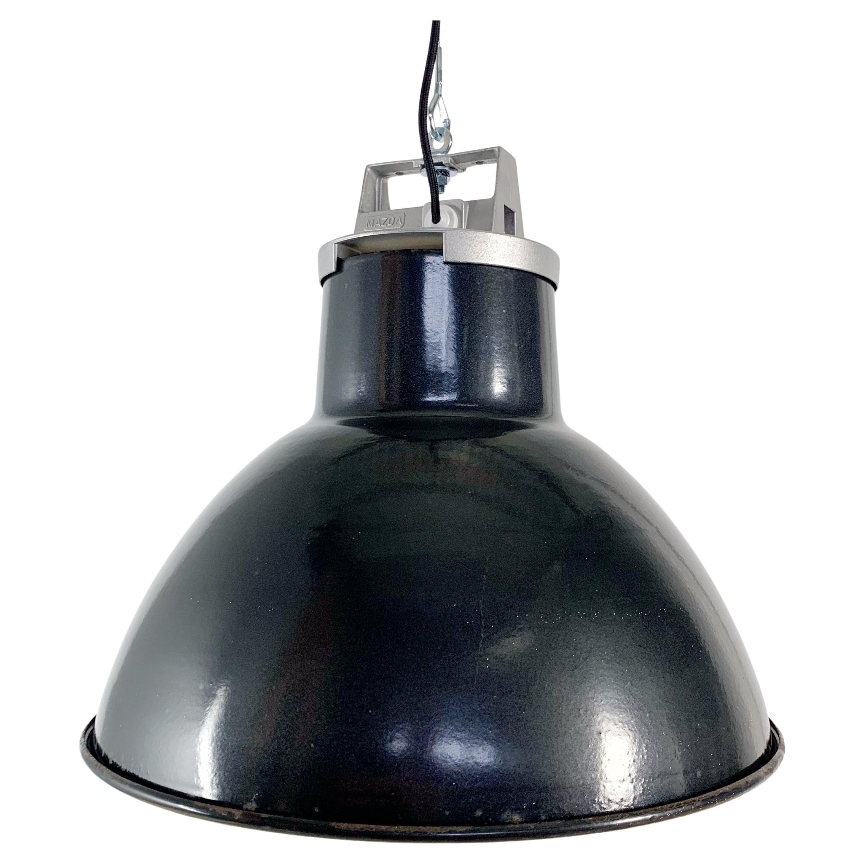 MAZDA French Black Enamel Vintage Industrial Metal Top Suspension Light 