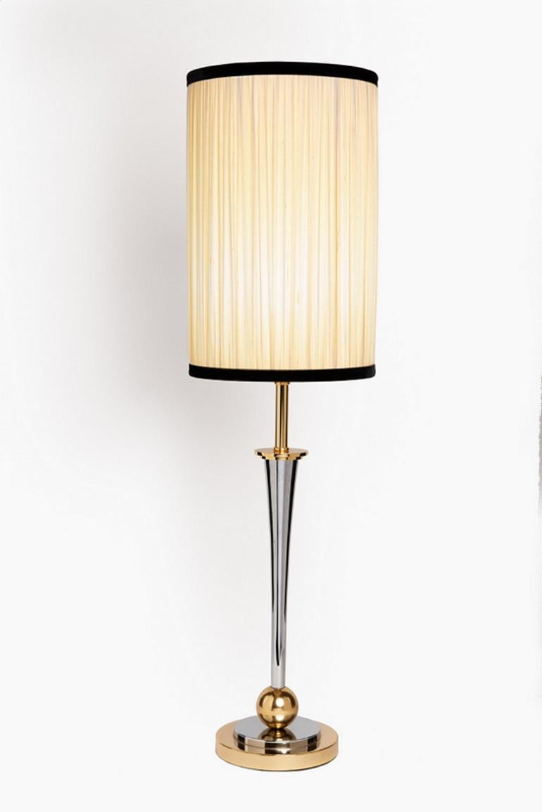 Modern Mazda Style French Table Lamp Made of Nickel and Gilded Brass