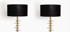 Mazda Style Pair of Italian Table Lamps Gilded Brass and Murano Glass