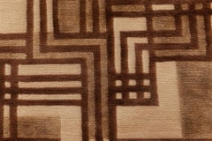 "Maze" Art Deco Geometric Beige With Brown Silk Carpet by Doris Leslie Blau