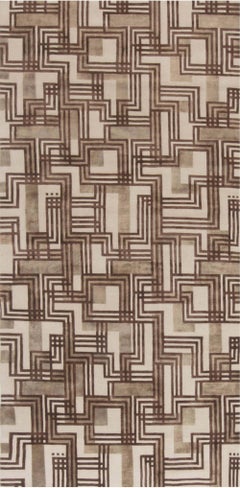 "Maze" Modern Art Deco Geometric Beige With Brown Silk Rug by Doris Leslie Blau