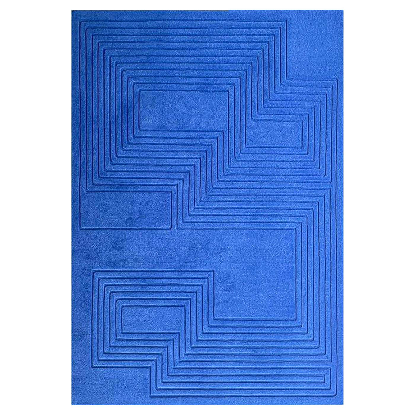 Maze Relief Modern Geometric Rug in Blue Silk and Wool by Jt. Pfeiffer ...