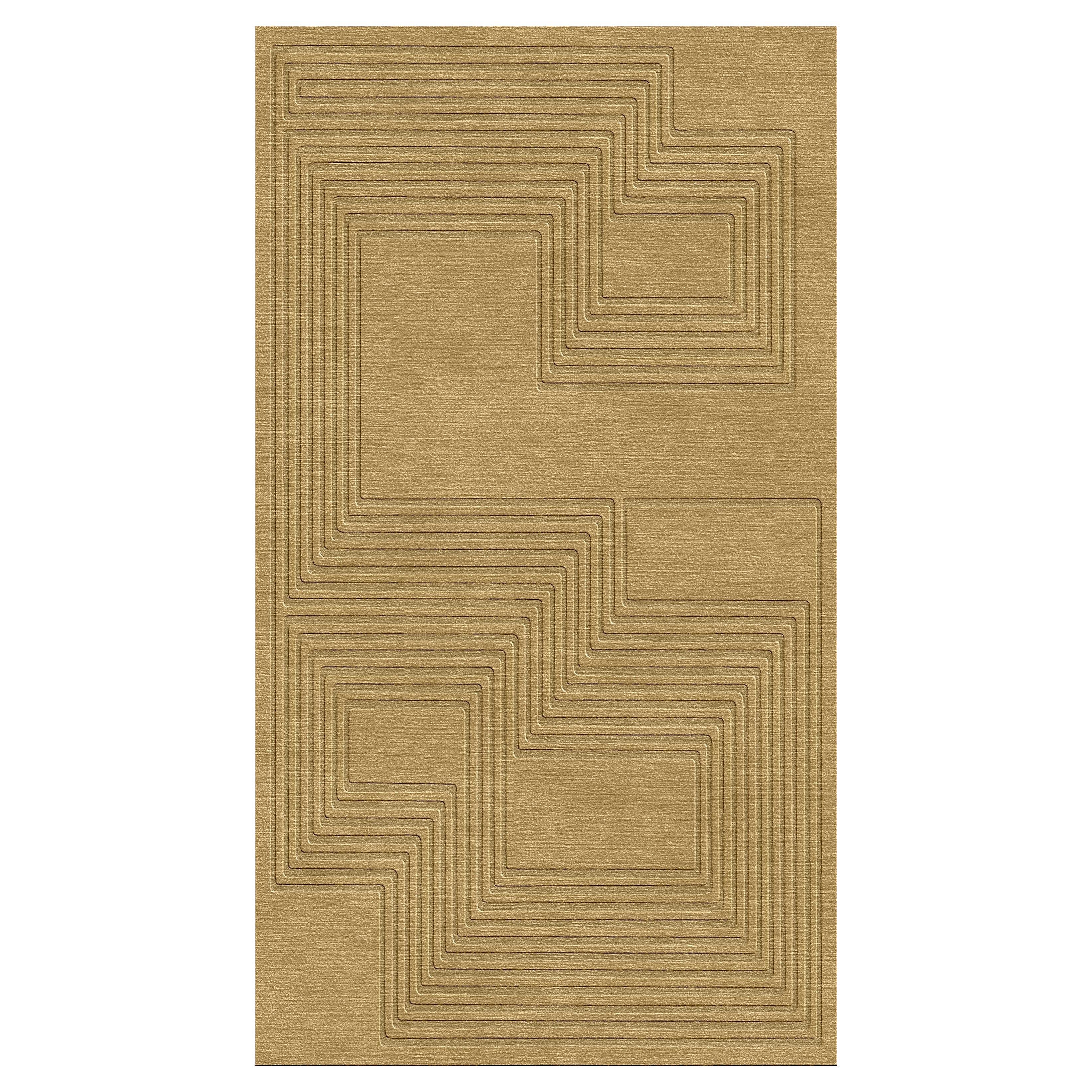 Maze Relief Modern Geometric Rug in Venetian Gold Silk and Wool by Jt. Pfeiffer