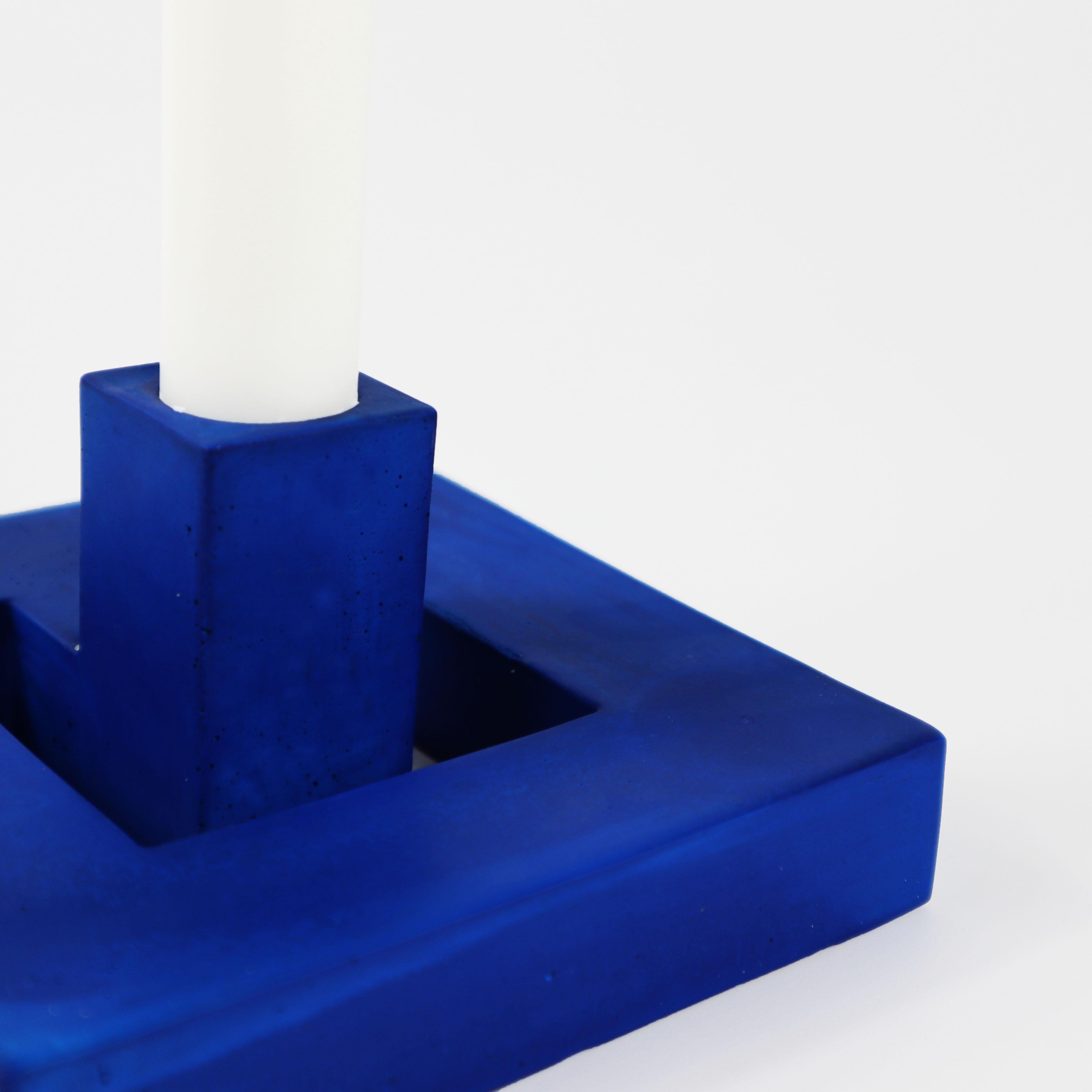 Mid-Century Modern Maze Royal Blue Cubist Early-20th-Century Avant-garde Style Taper Candle Holder