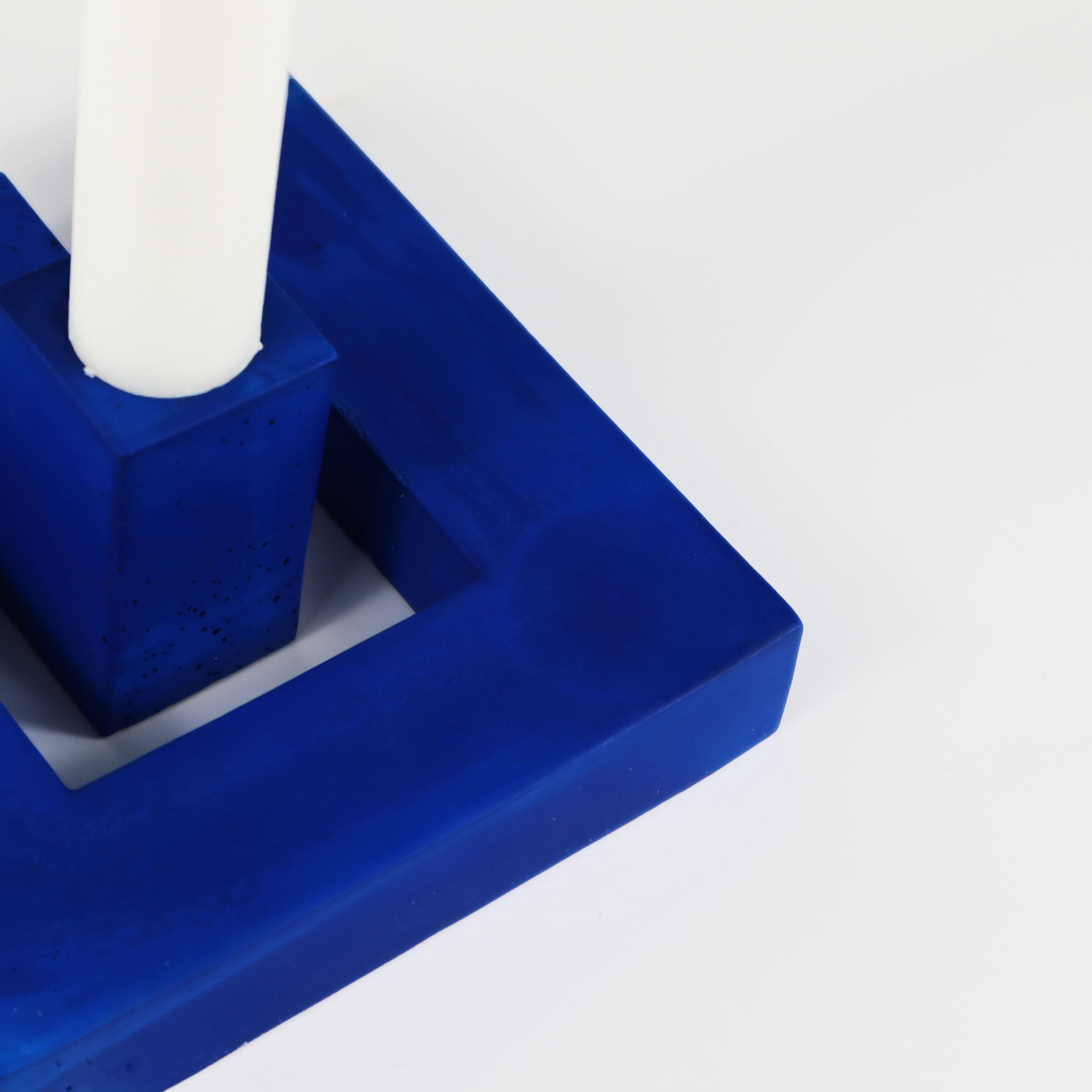 British Maze Royal Blue Cubist Early-20th-Century Avant-garde Style Taper Candle Holder