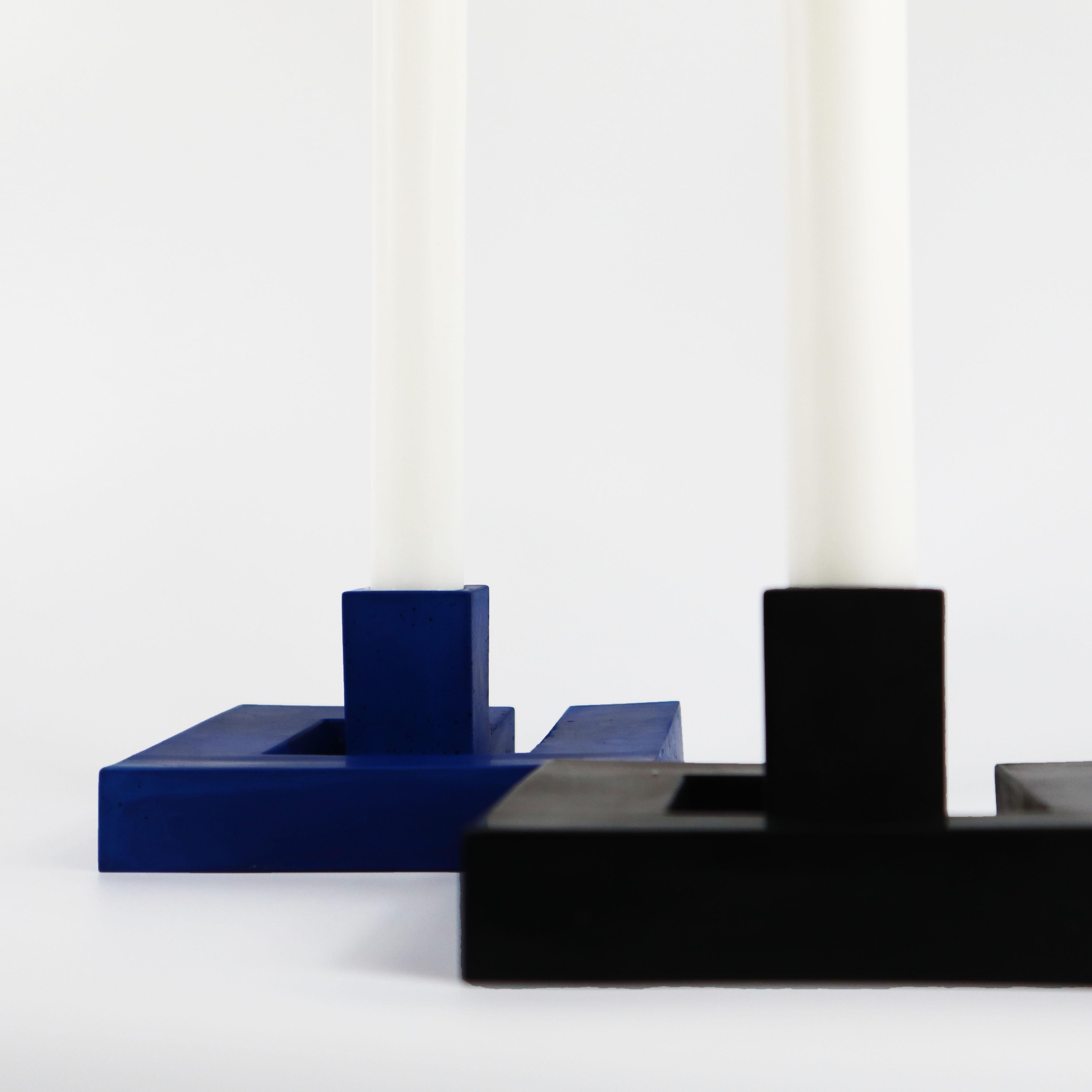 Maze Royal Blue Cubist Early-20th-Century Avant-garde Style Taper Candle Holder In New Condition In London, GB